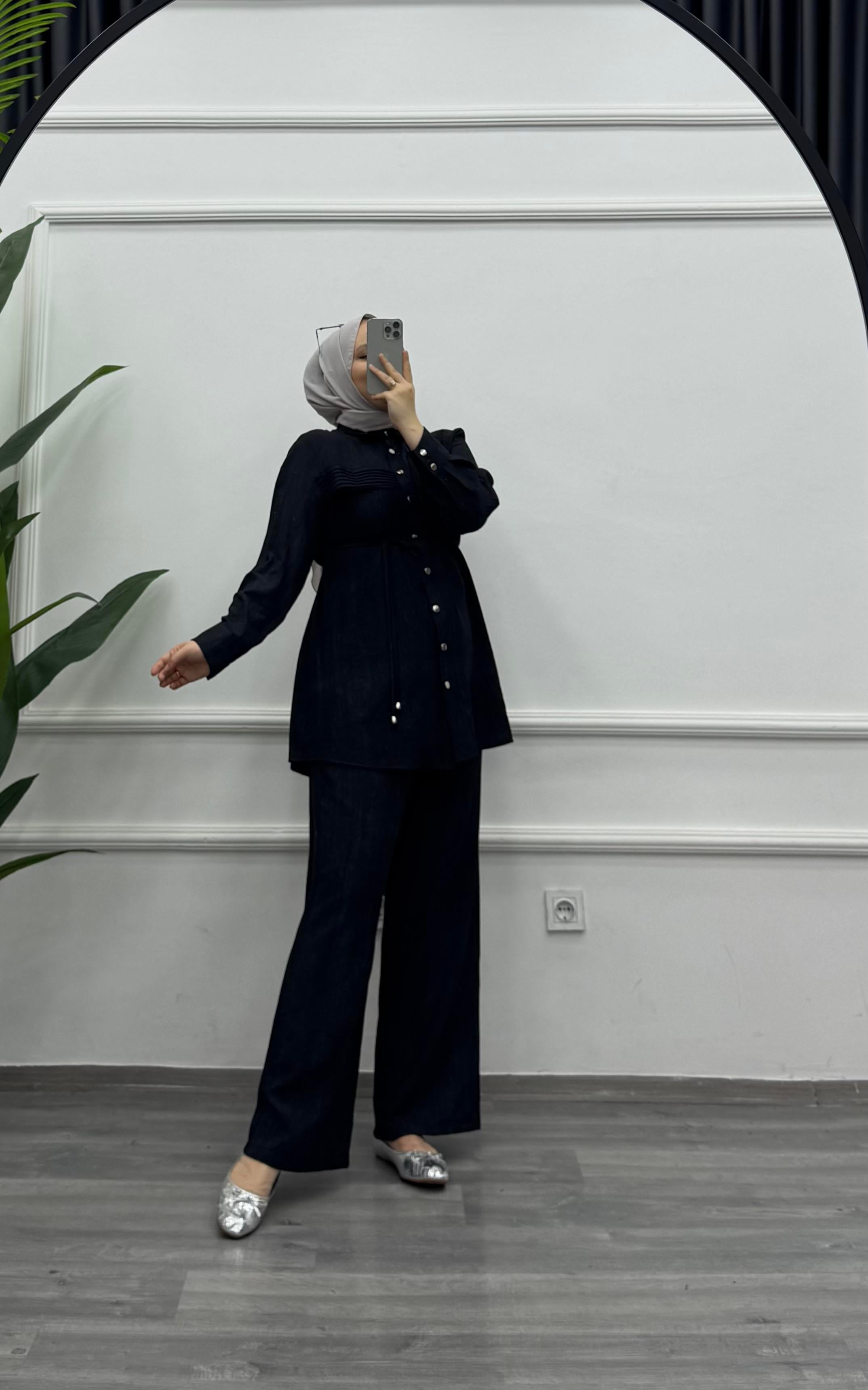Bqre Şerit Dedaylı Tansel Takım Siyah (6192)