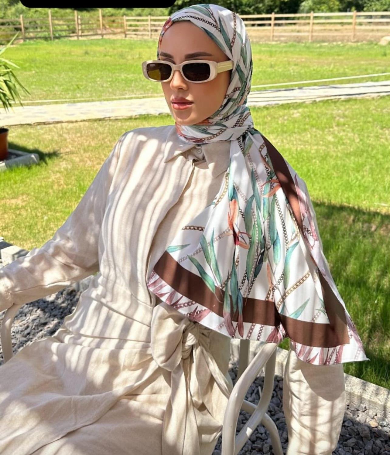 Desenli şal kenarları kahve çizgili 