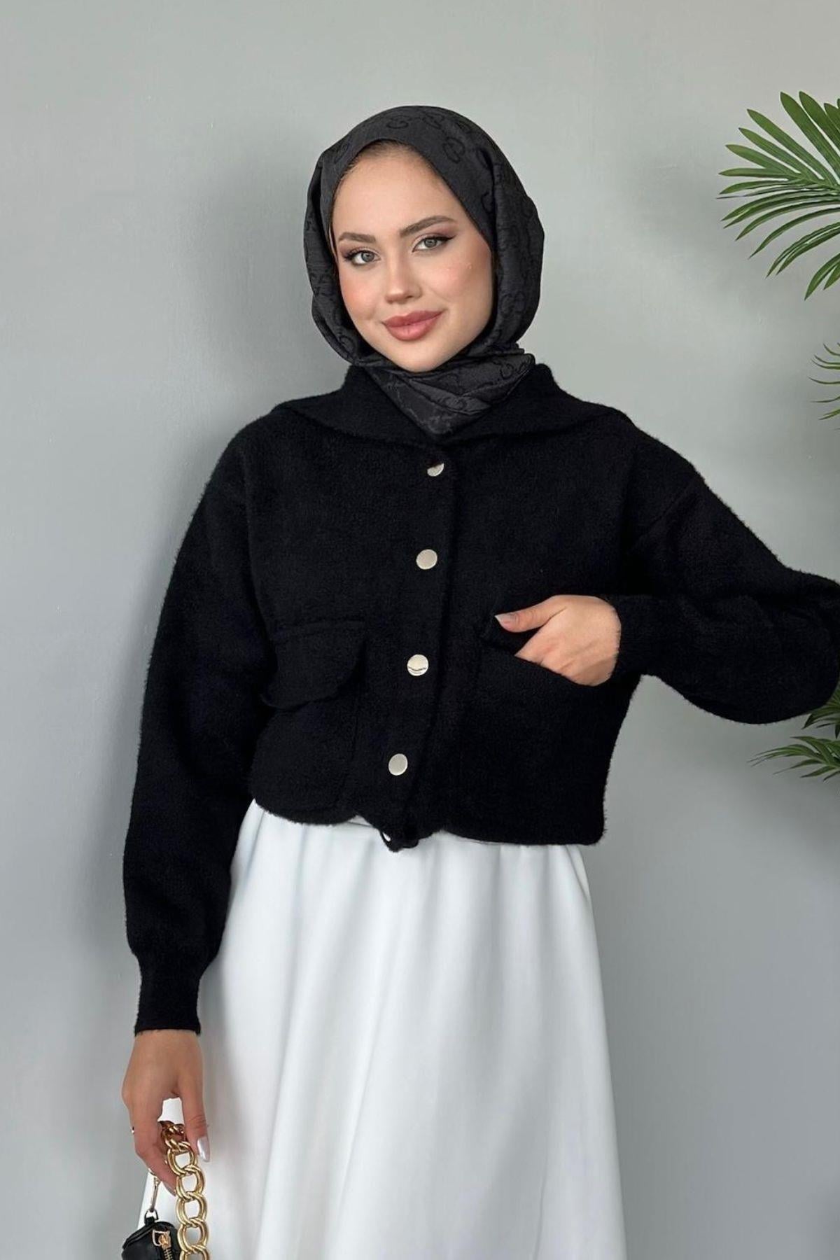 Dolin Angora Triko Ceket Siyah