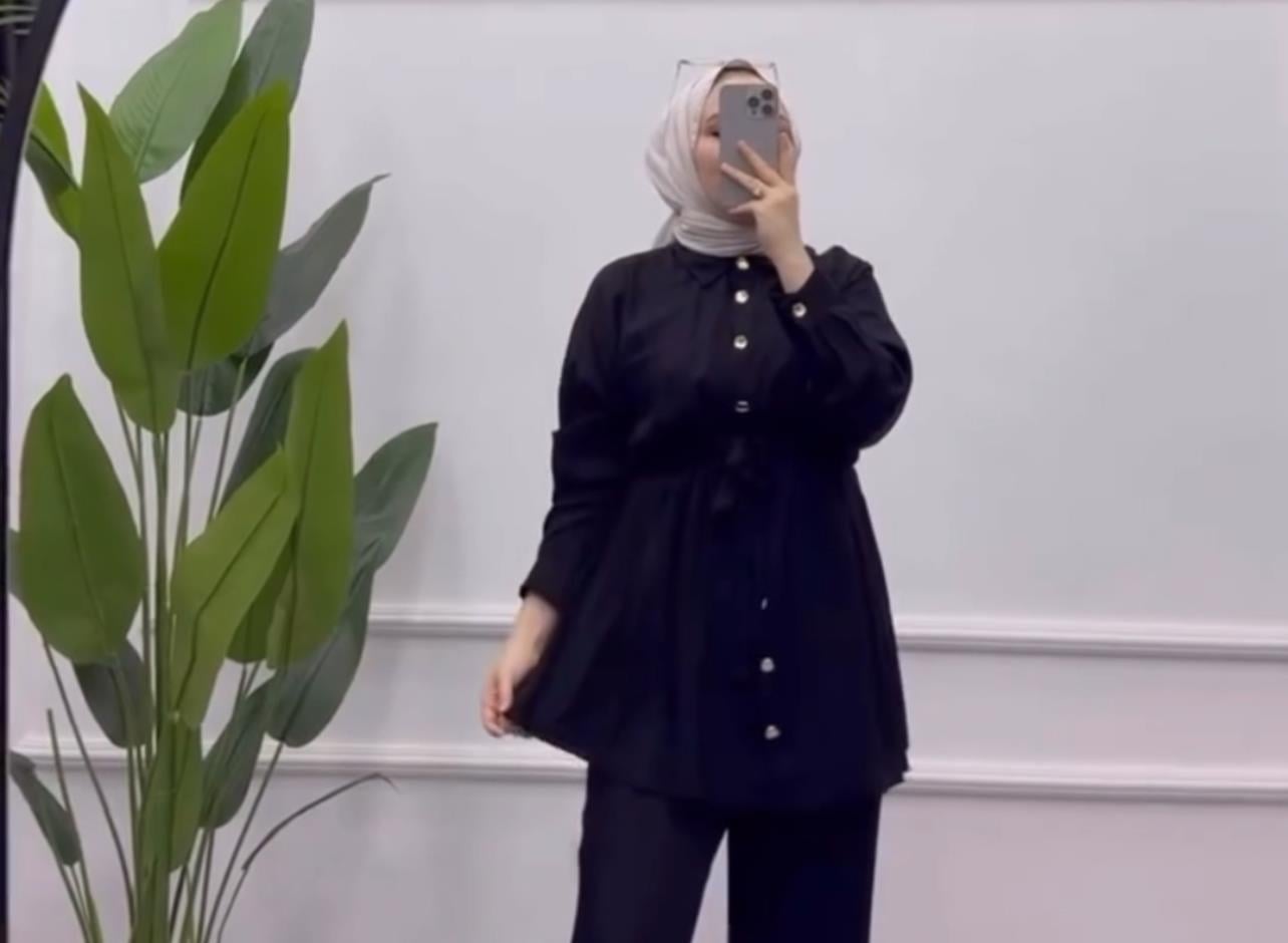 kupra bel sıkmıklı takım siyah