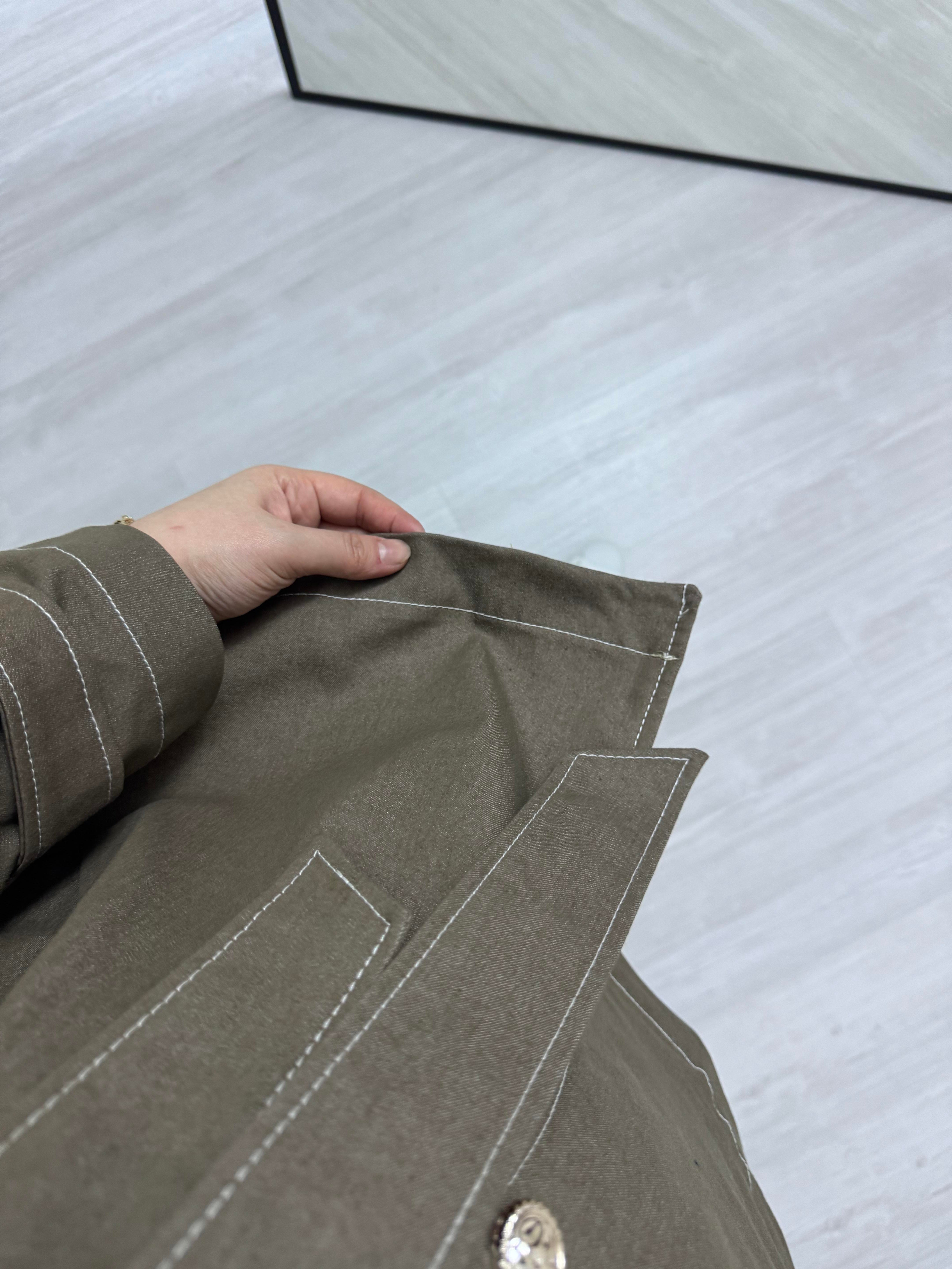 Line Düğmeli Kot Kumaş Haki