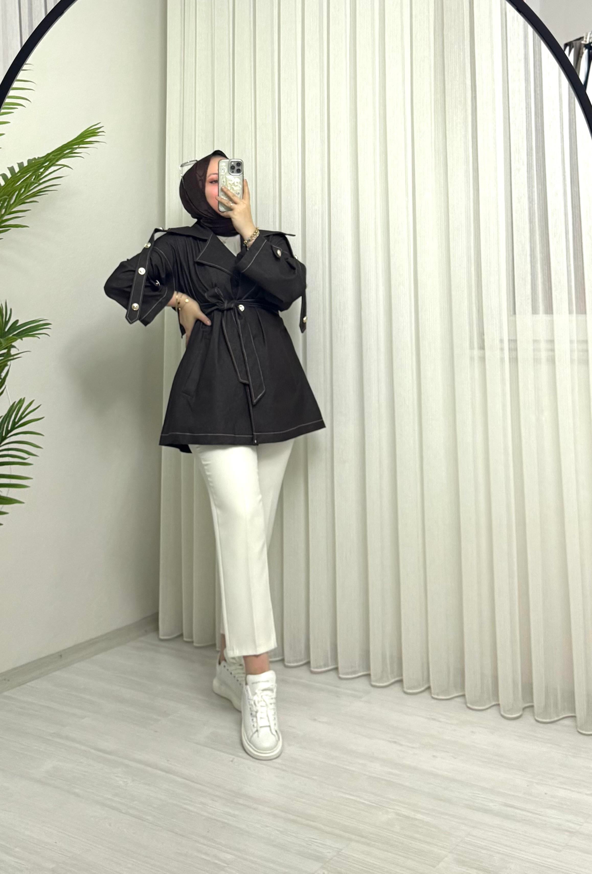 Line Düğmeli Kot Kumaş Kahve