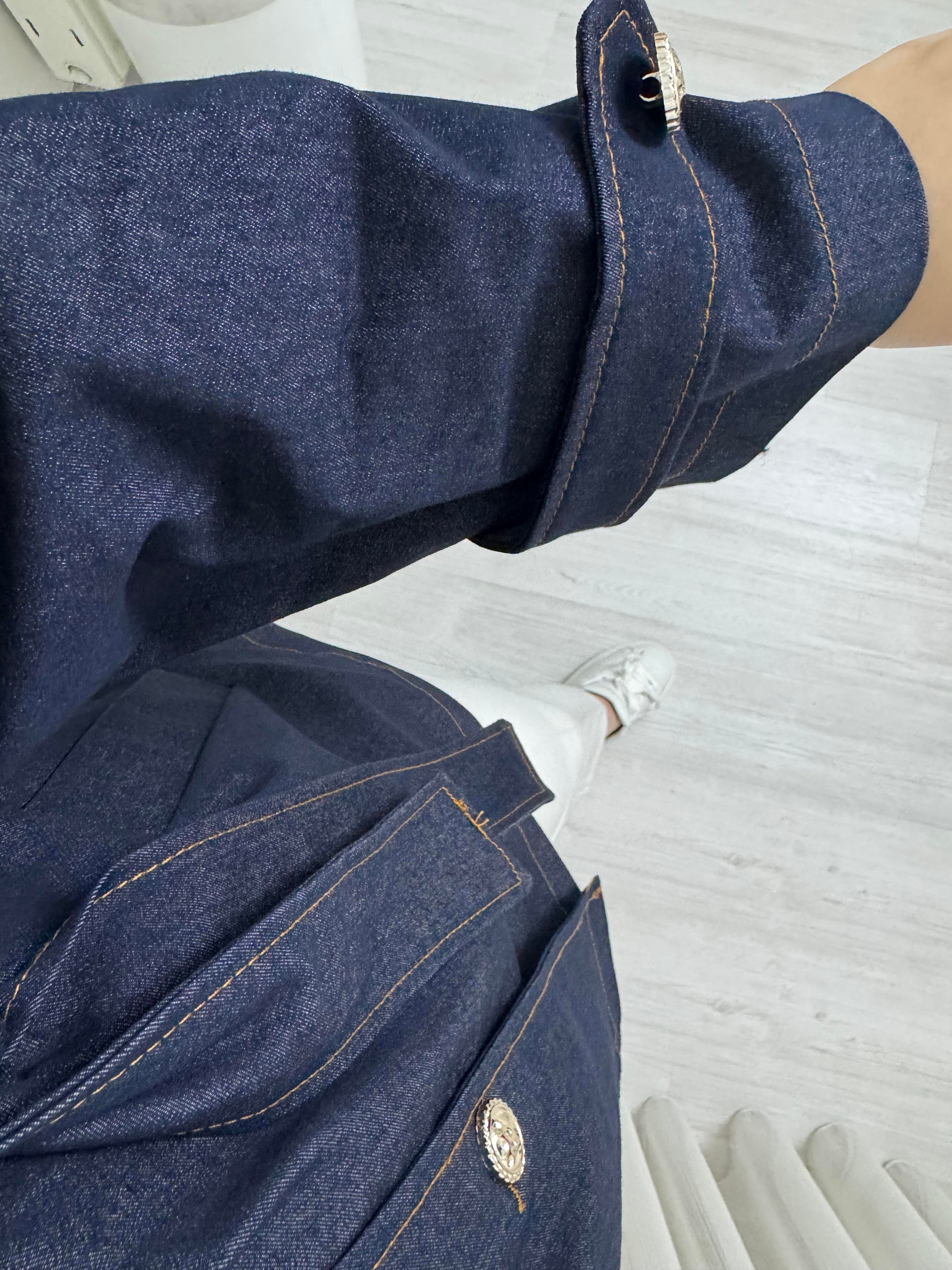 Line Düğmeli Kot Kumaş Trenç Kot Rengi