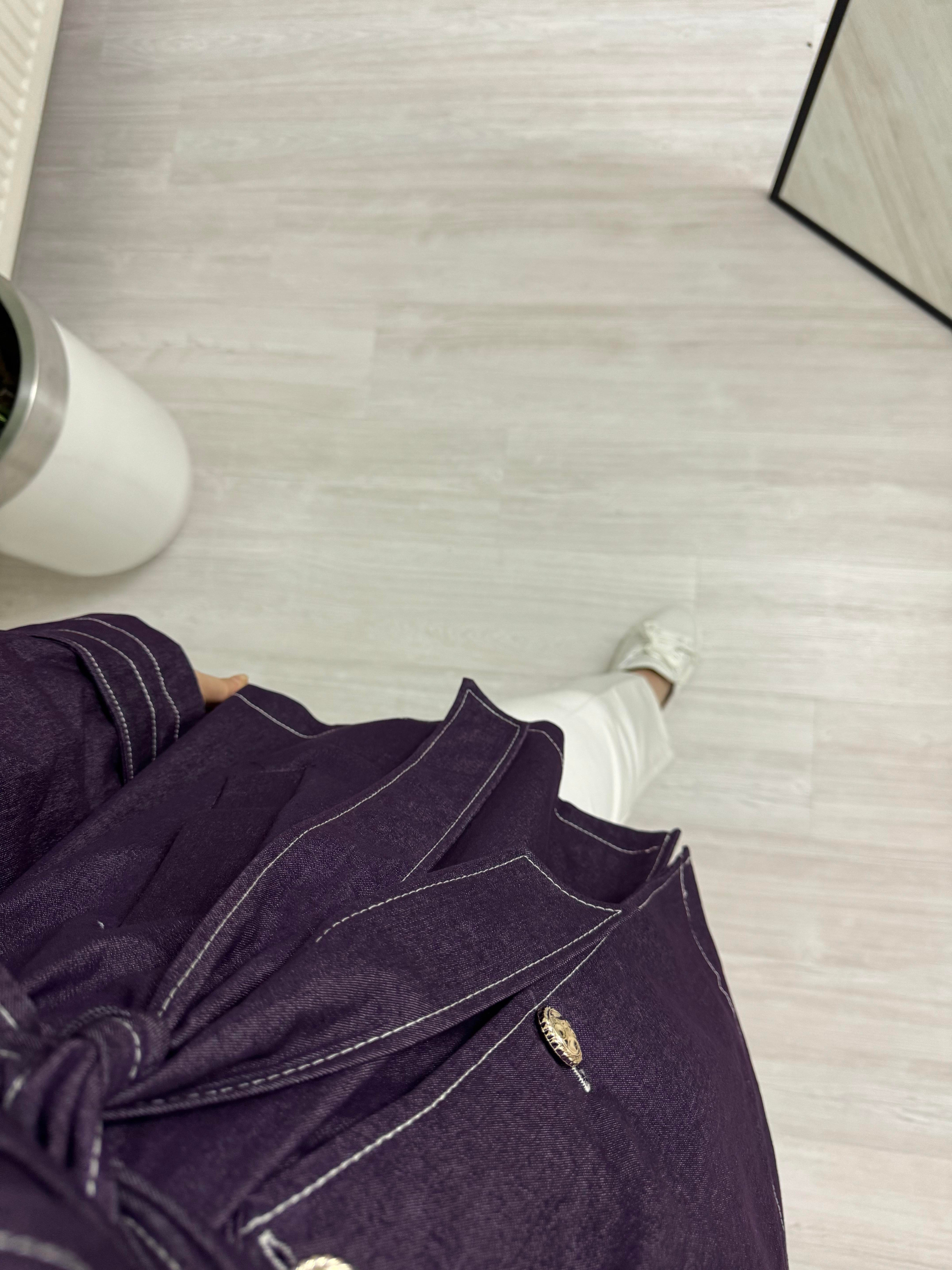 Line Düğmeli Kot Kumaş Trenç Mor
