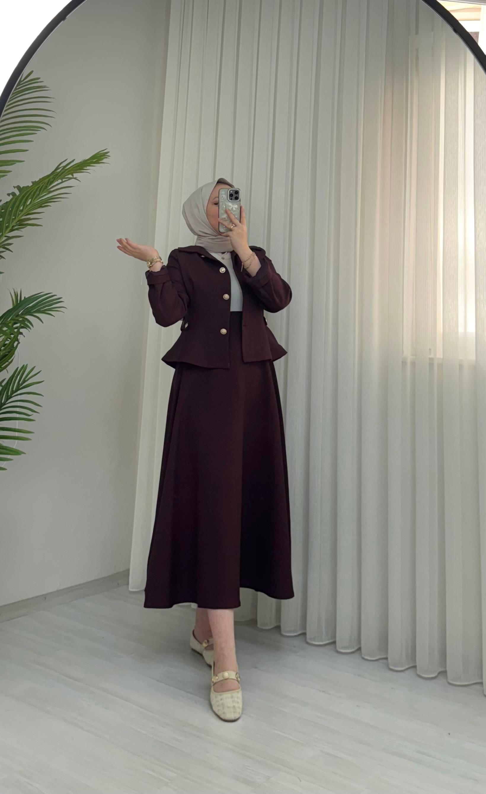 Line Kollar Dahil Astarlı Ceketli Takım Vatkalı Bordo