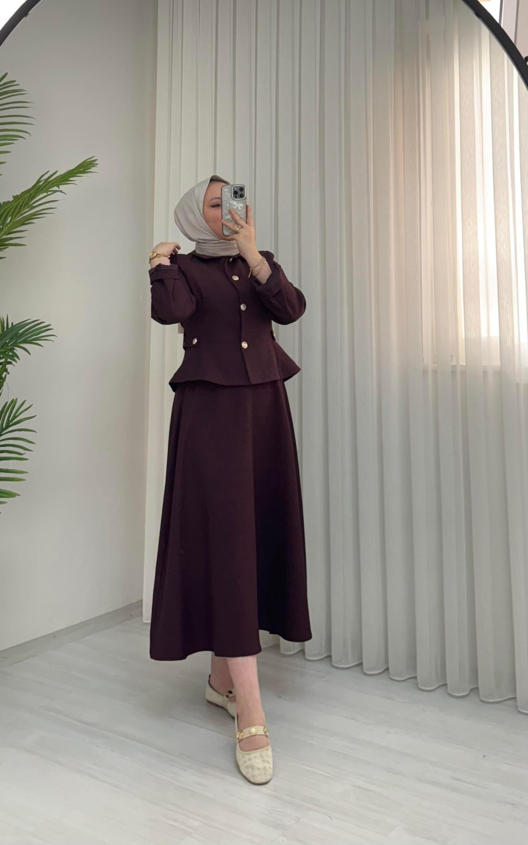 Line Kollar Dahil Astarlı Ceketli Takım Vatkalı Bordo
