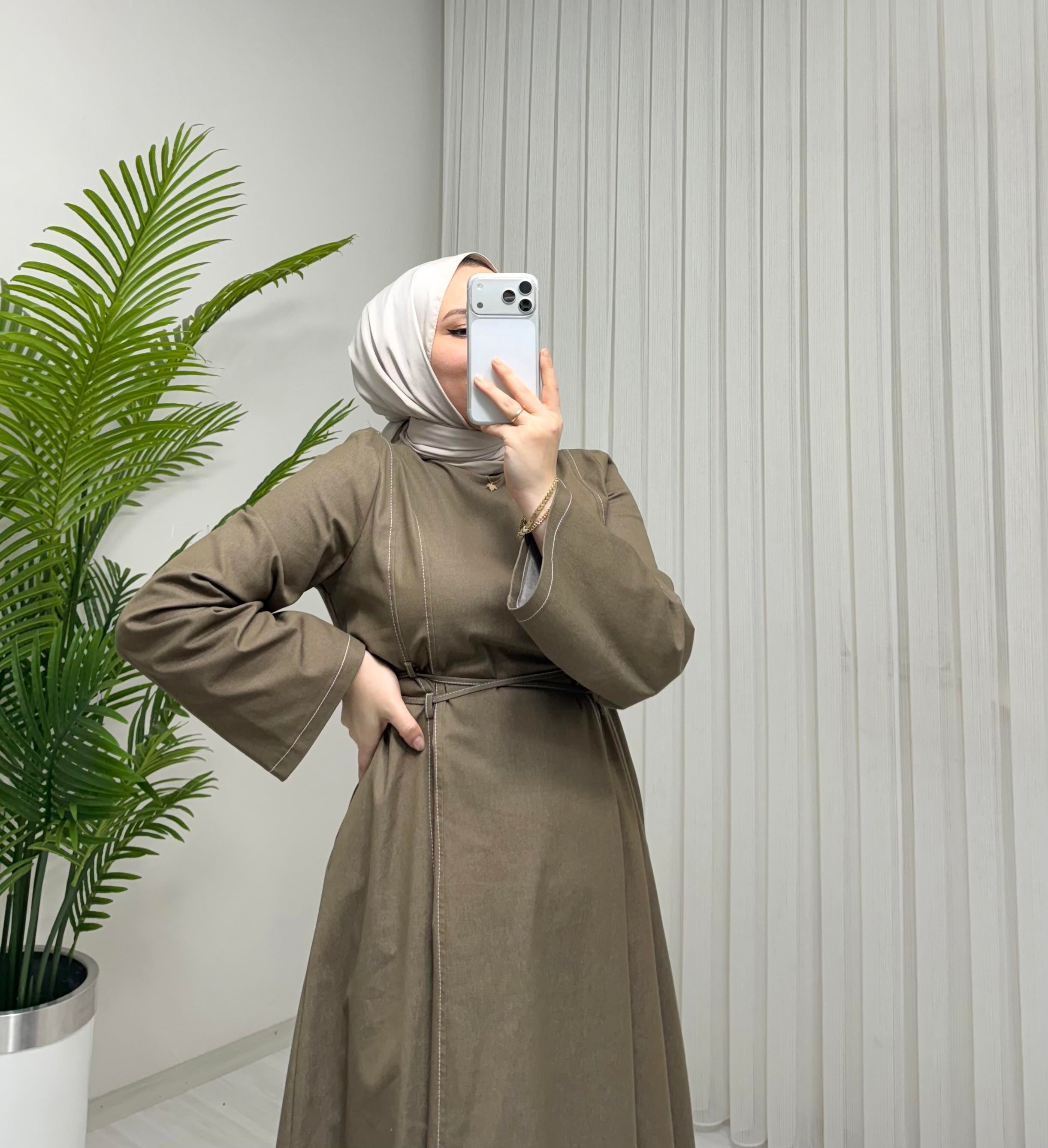 Line Kot Elbise Trikot Haki