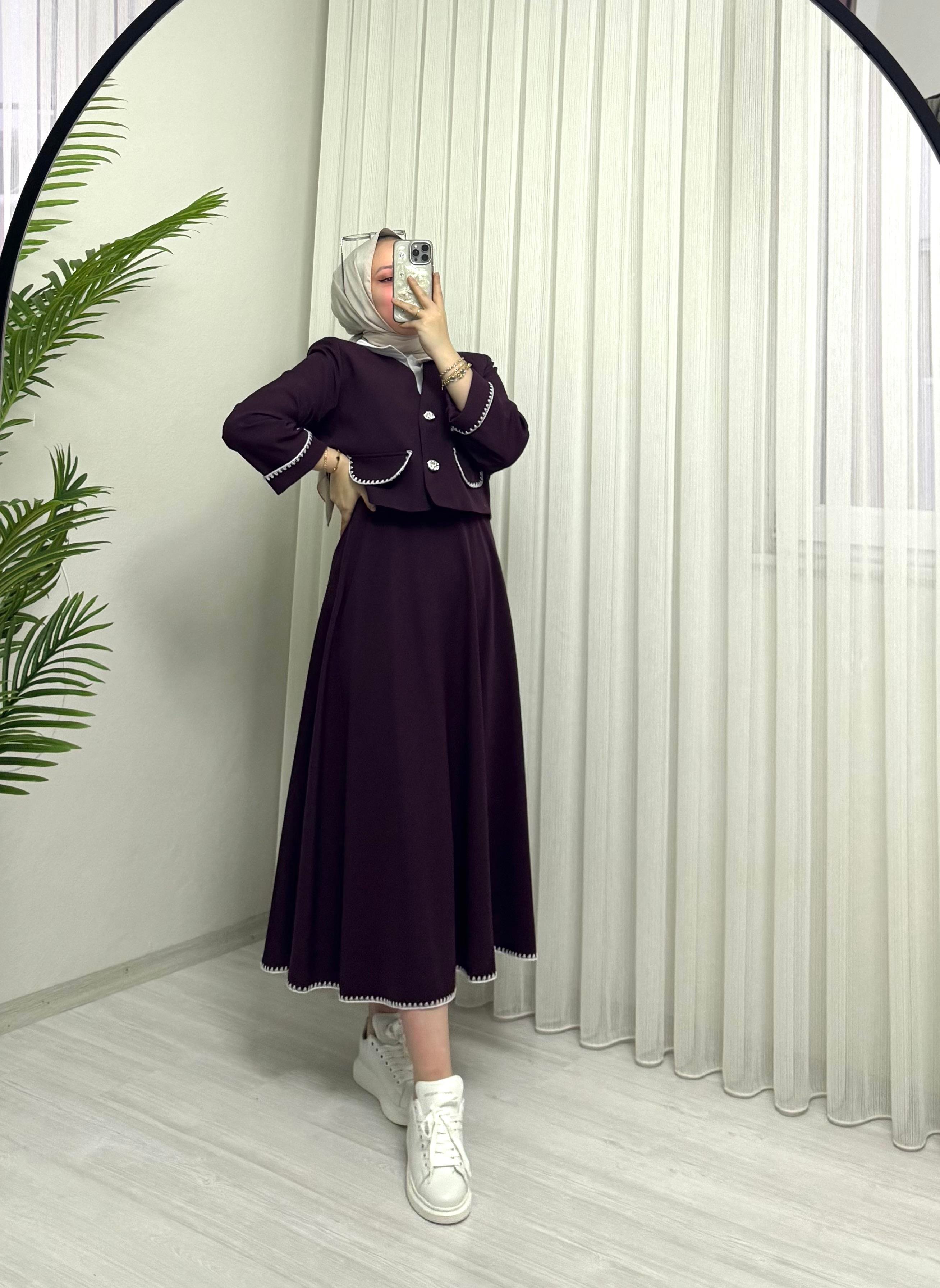 Line Midye Etekli Takım Bordo
