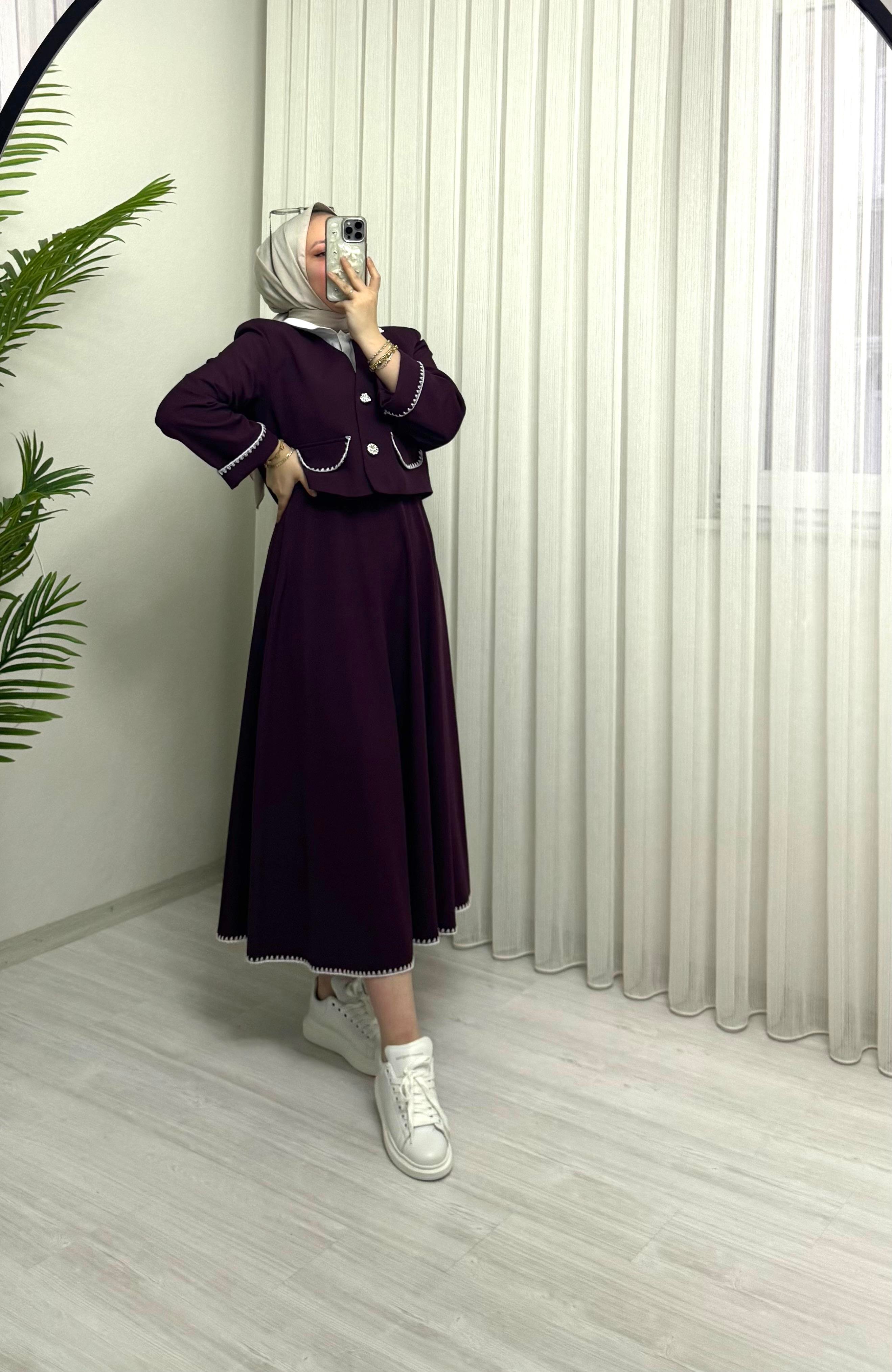 Line Midye Etekli Takım Bordo