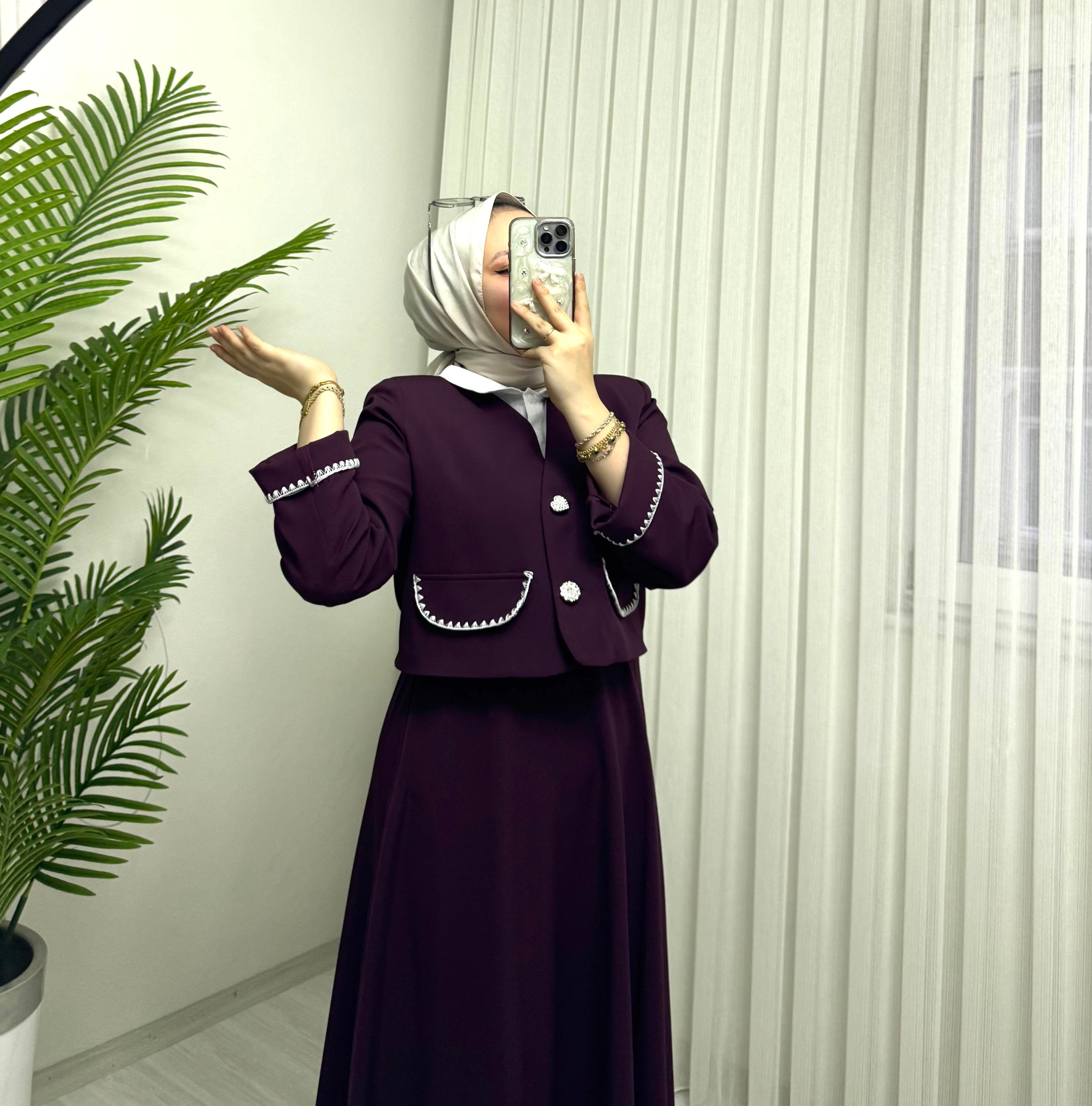 Line Midye Etekli Takım Bordo