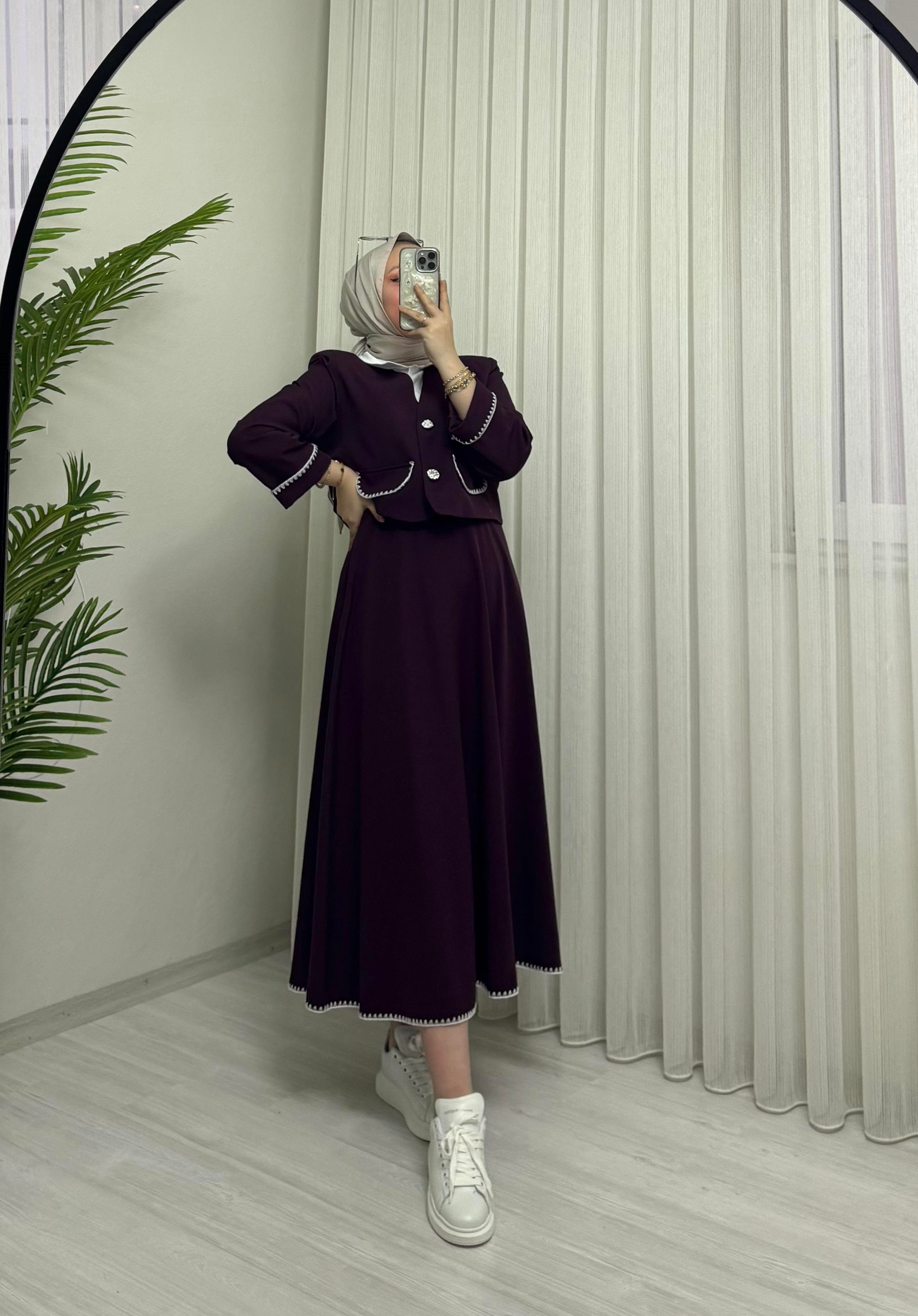 Line Midye Etekli Takım Bordo
