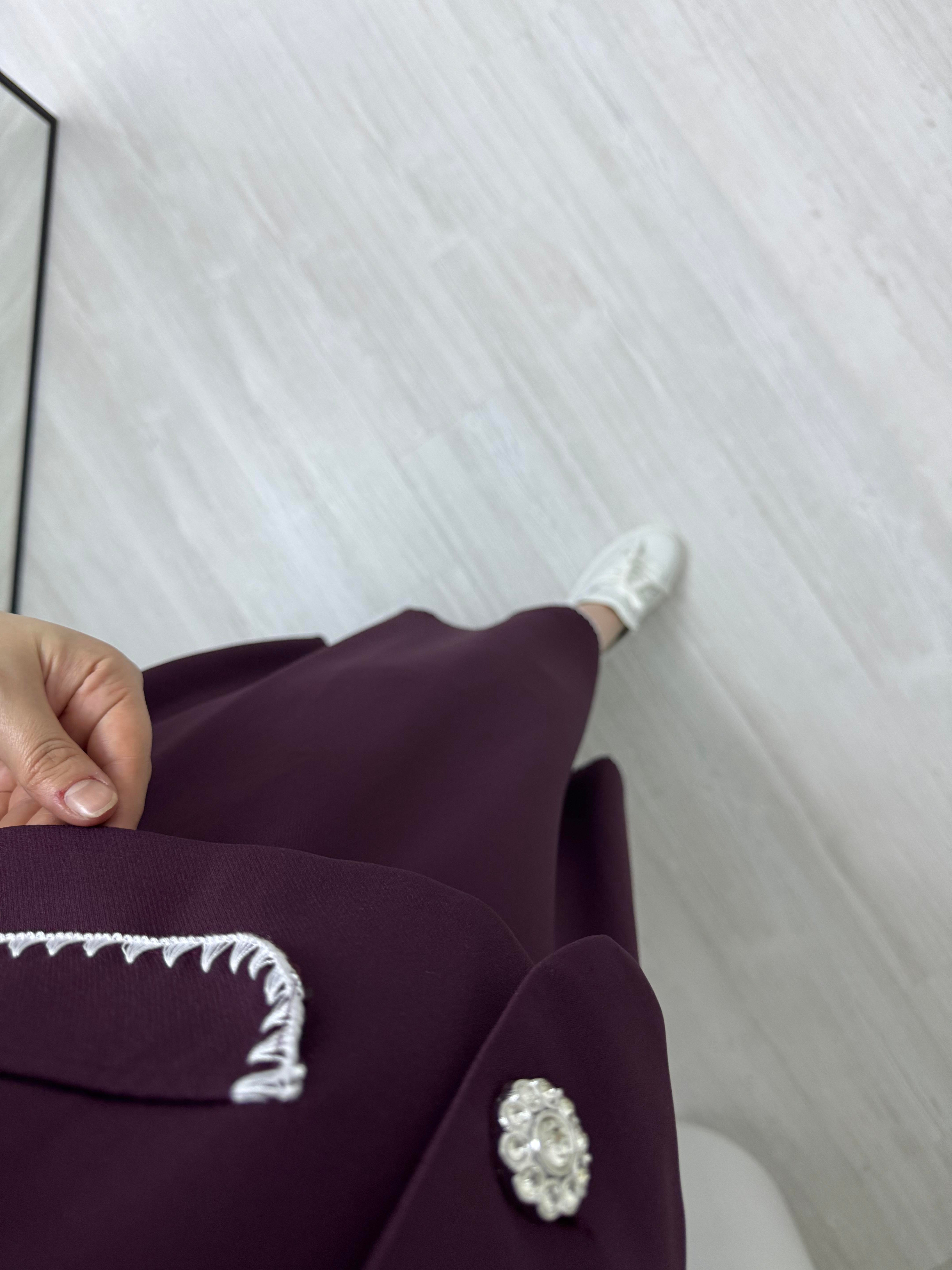 Line Midye Etekli Takım Bordo
