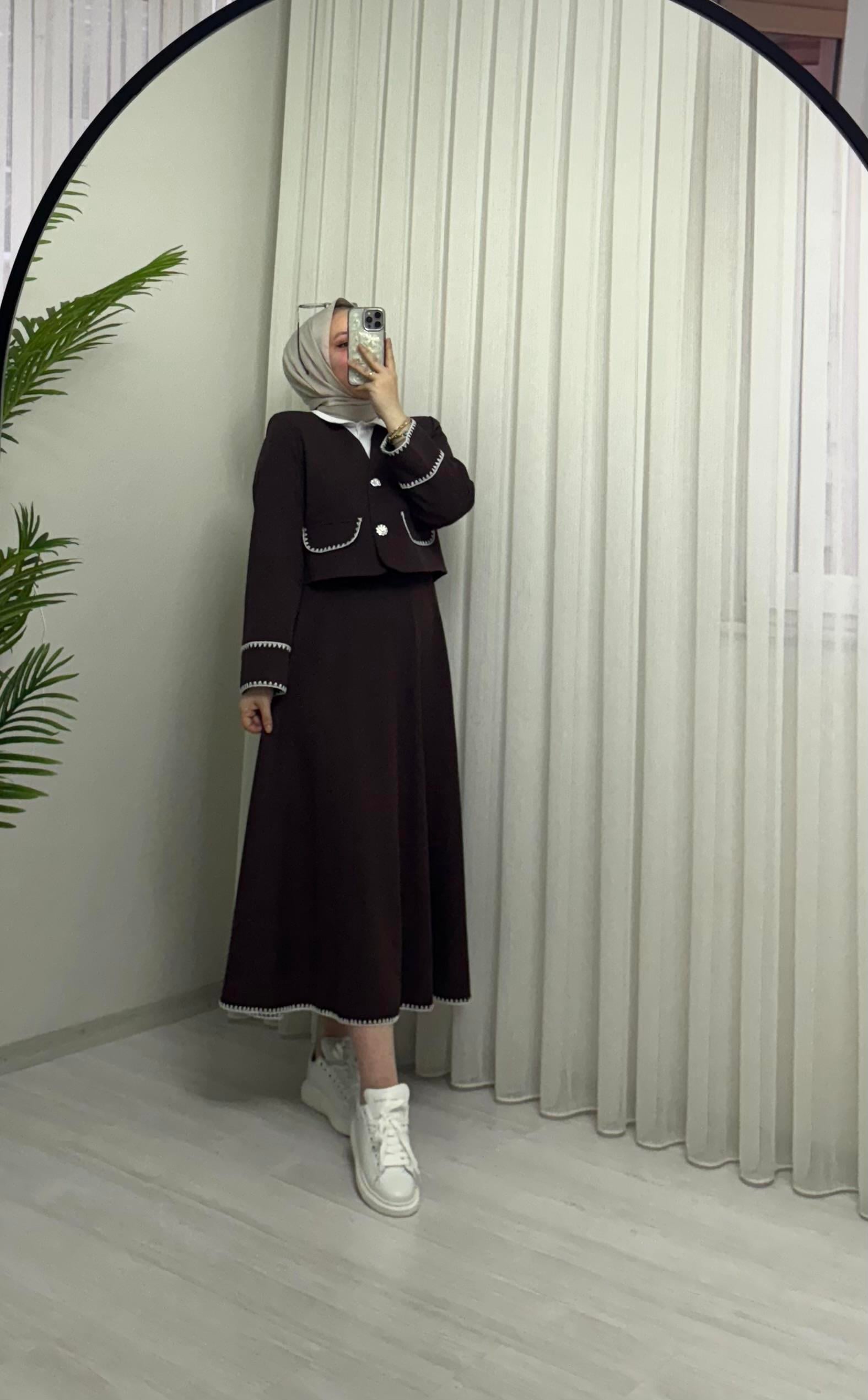 Line Midye Etekli Takım Kahve