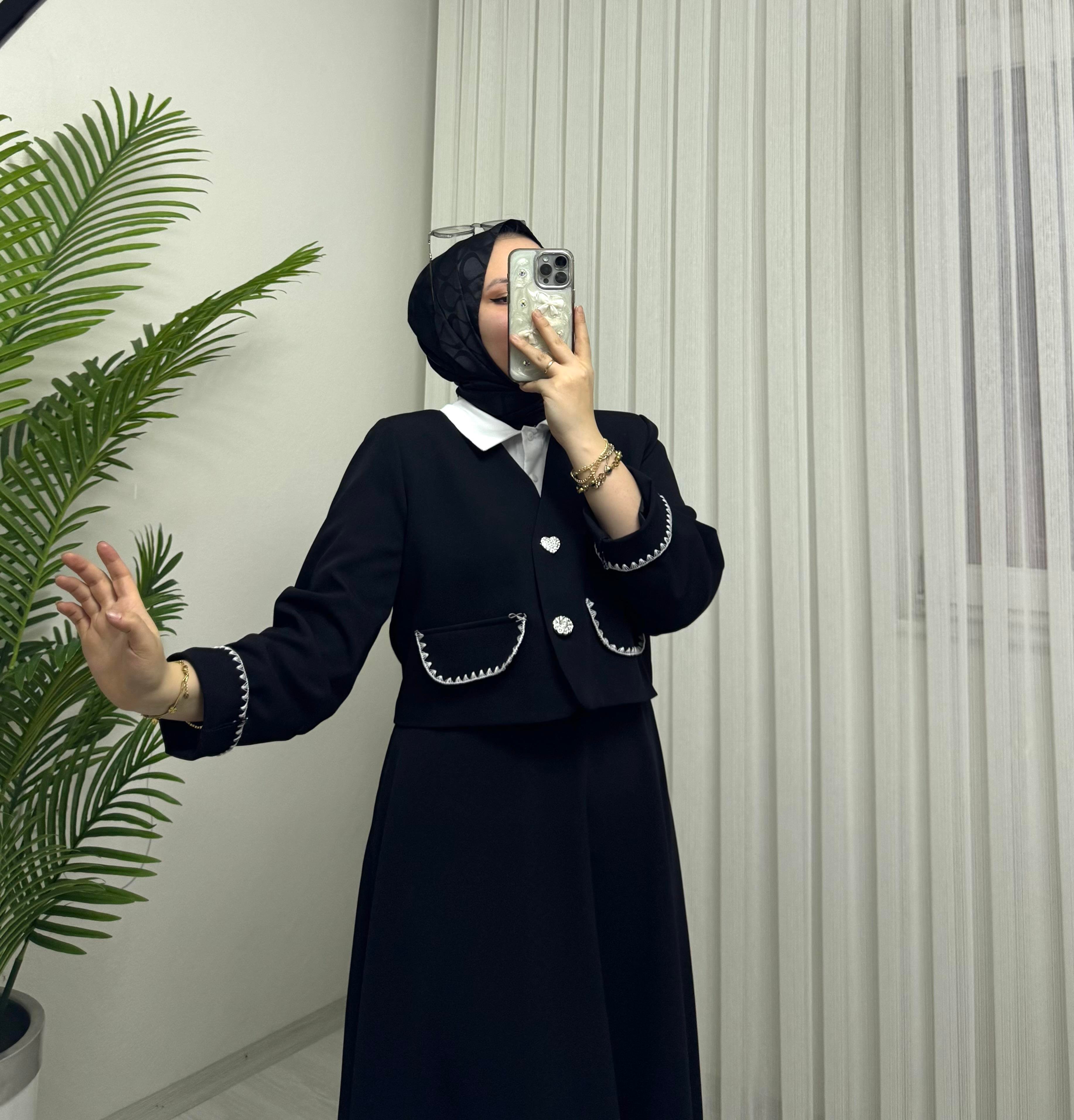 Line Midye Etekli Takım Siyah