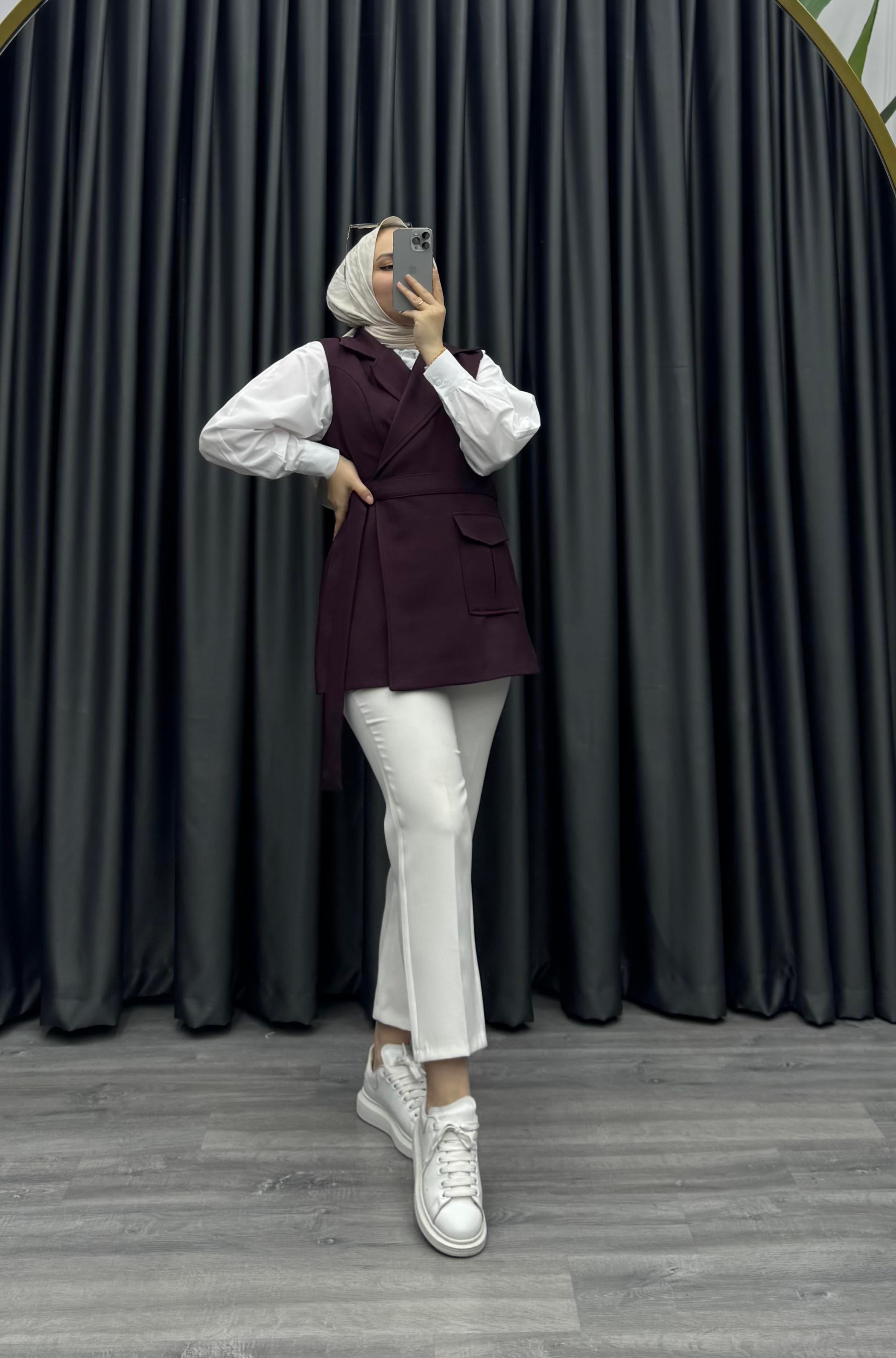 Line puf krep yelek Bordo