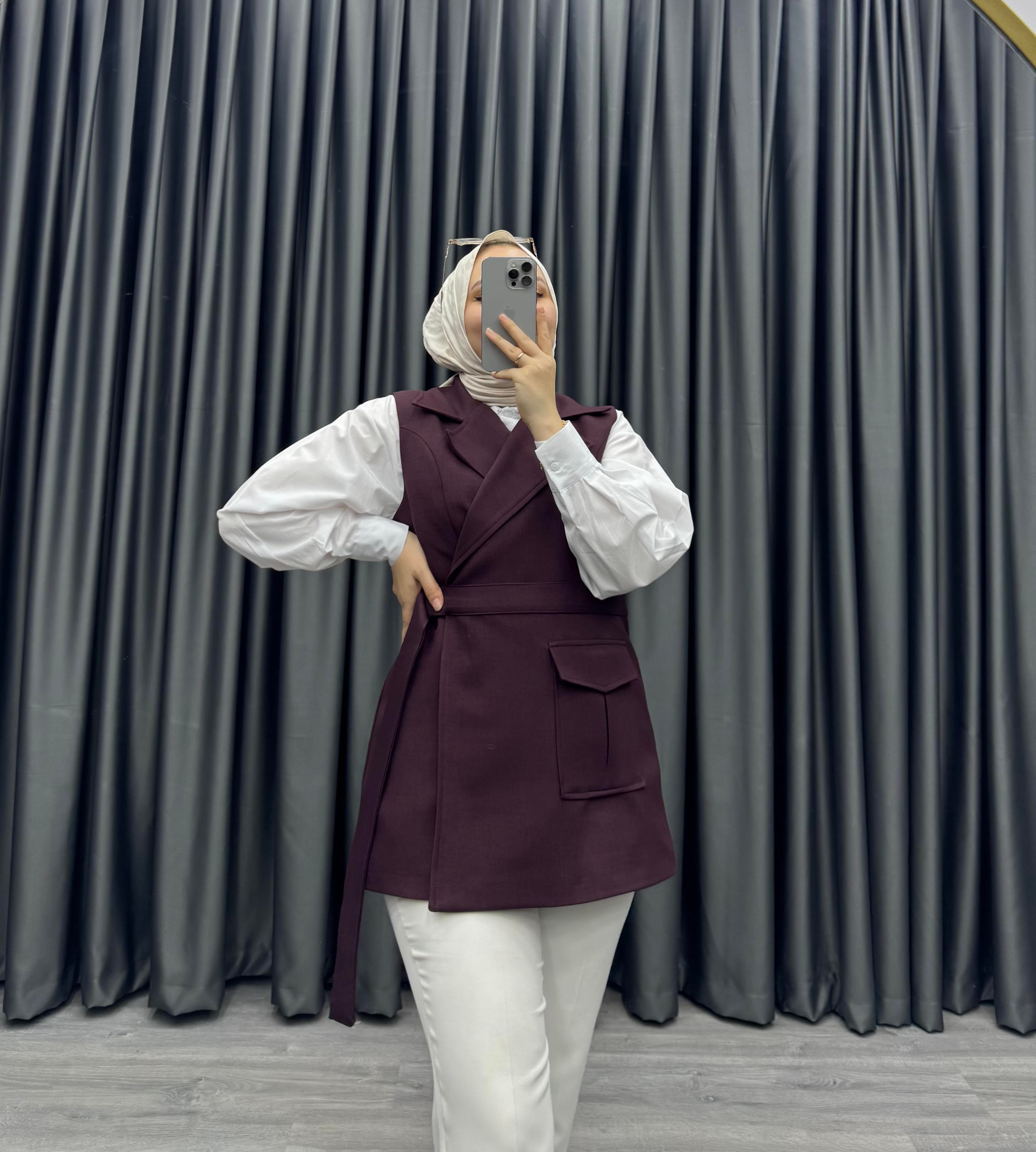 Line puf krep yelek Bordo