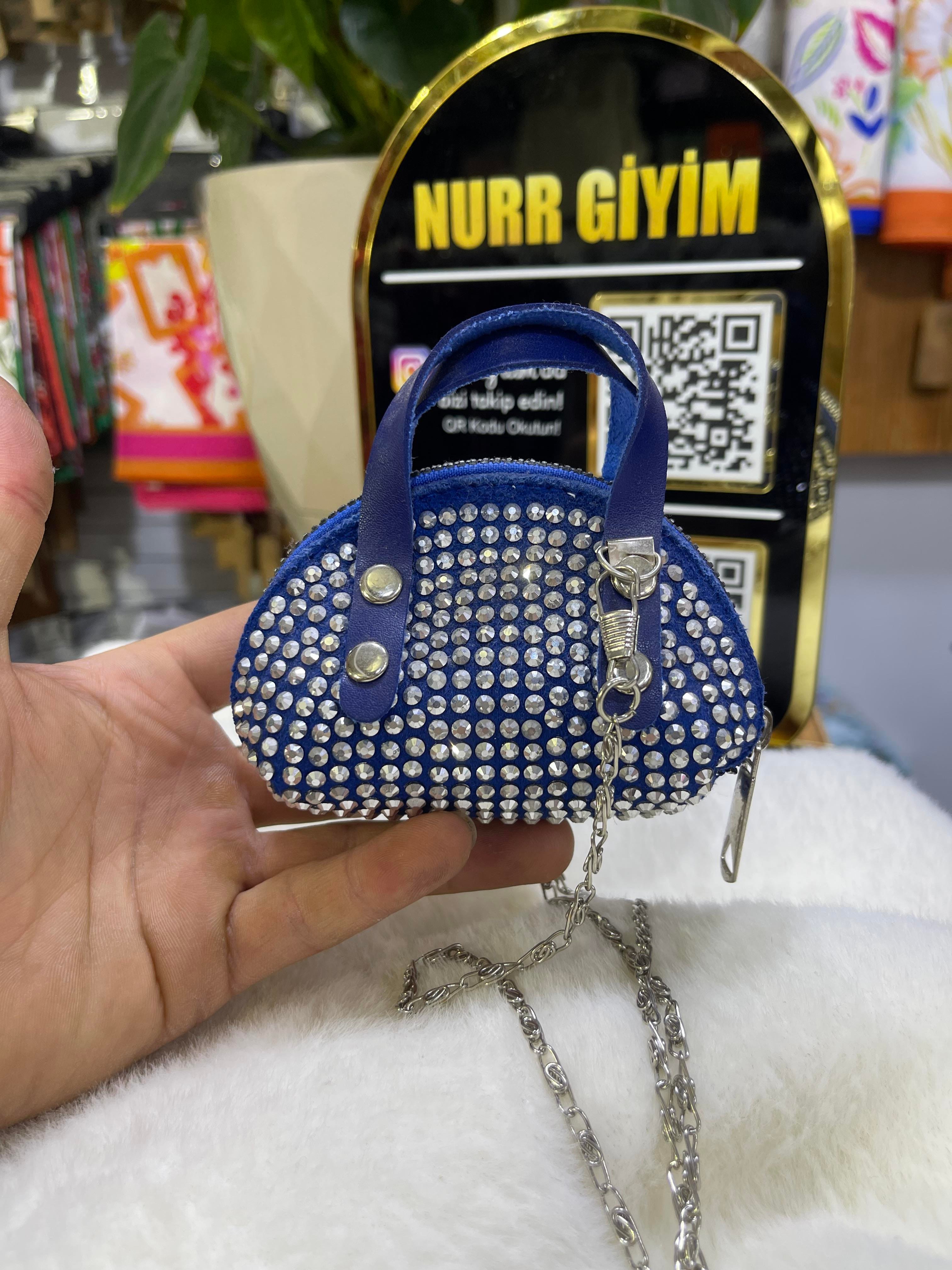 Lugan Taş işlemi mini çanta Mavi