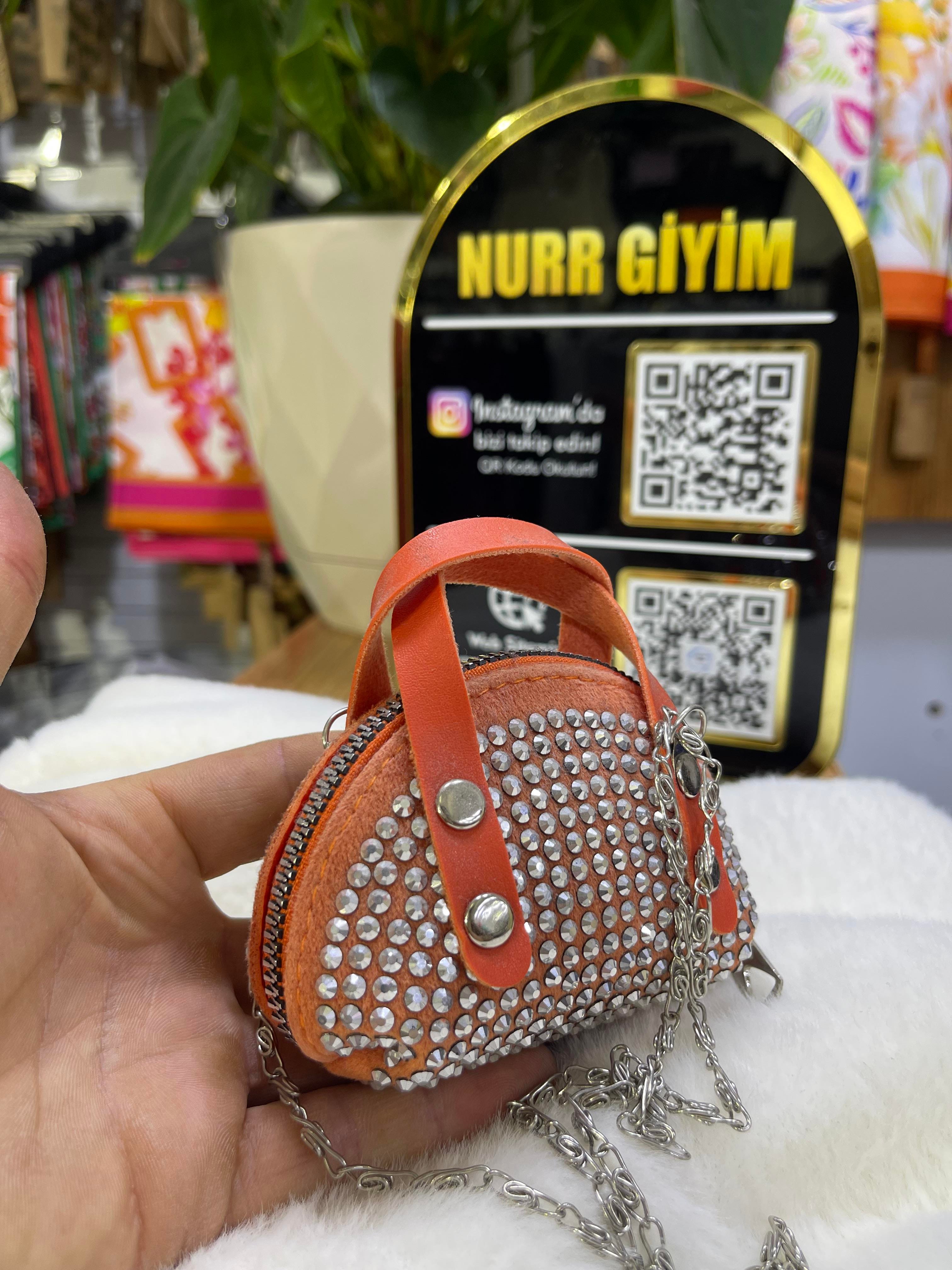 Lugan Taş işlemi mini çanta Turuncu