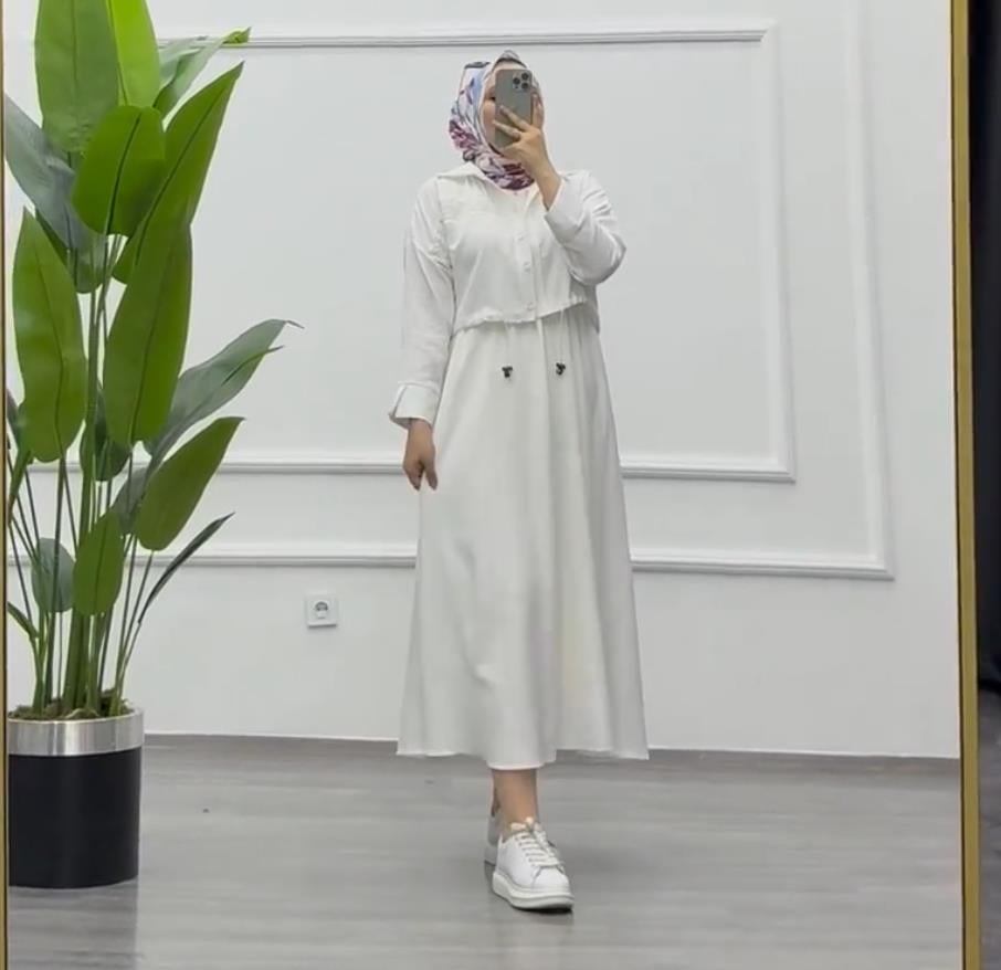 Naqshe Dantel Detaylı Astarlı Etekli Takım Beyaz