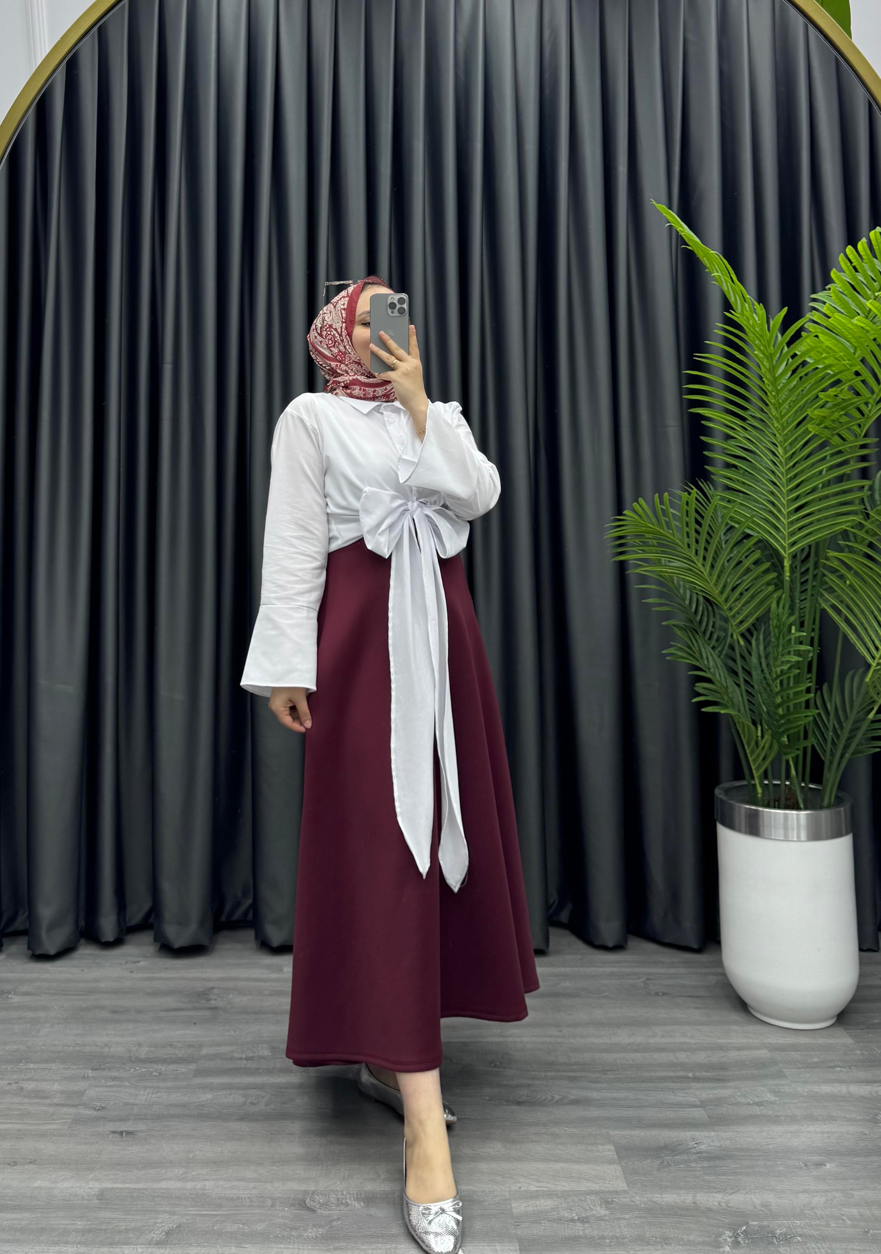 Newshe fiyonk Tunik Etek Üstü Beyaz 