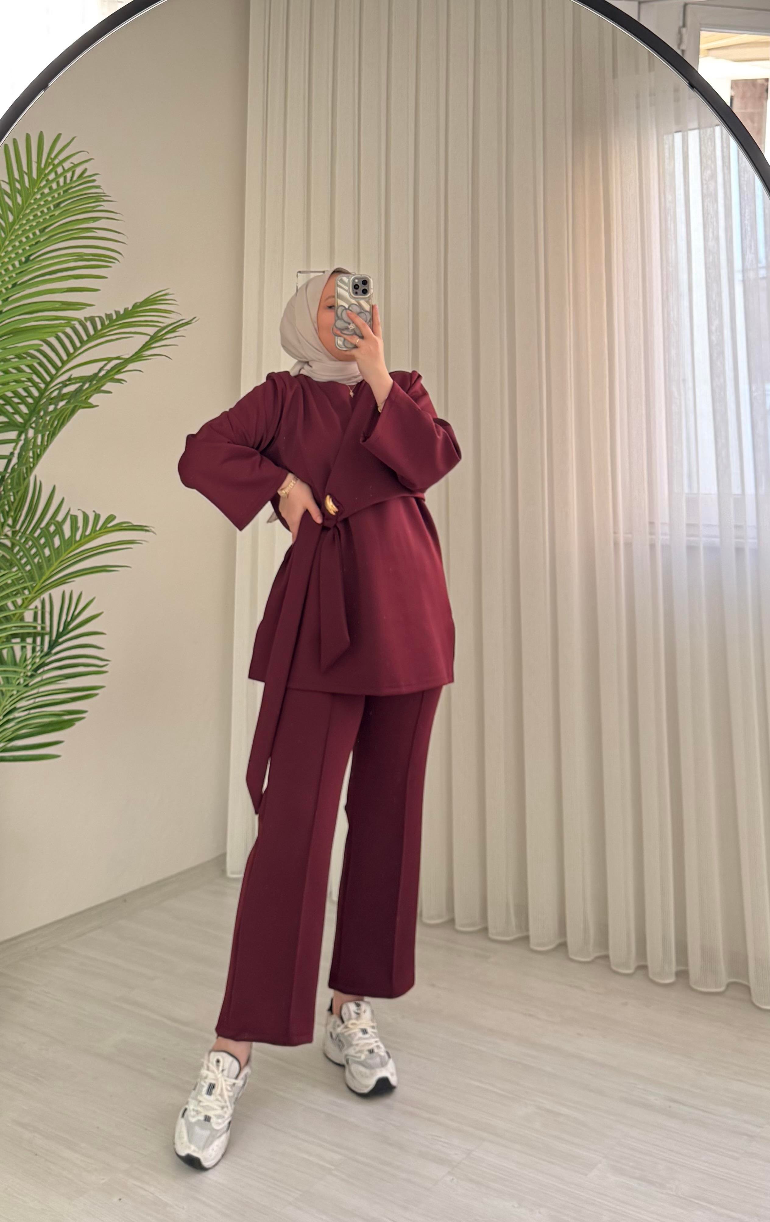 Newshe Scuba Bağlama Detaylı Çımalı Takım Bordo
