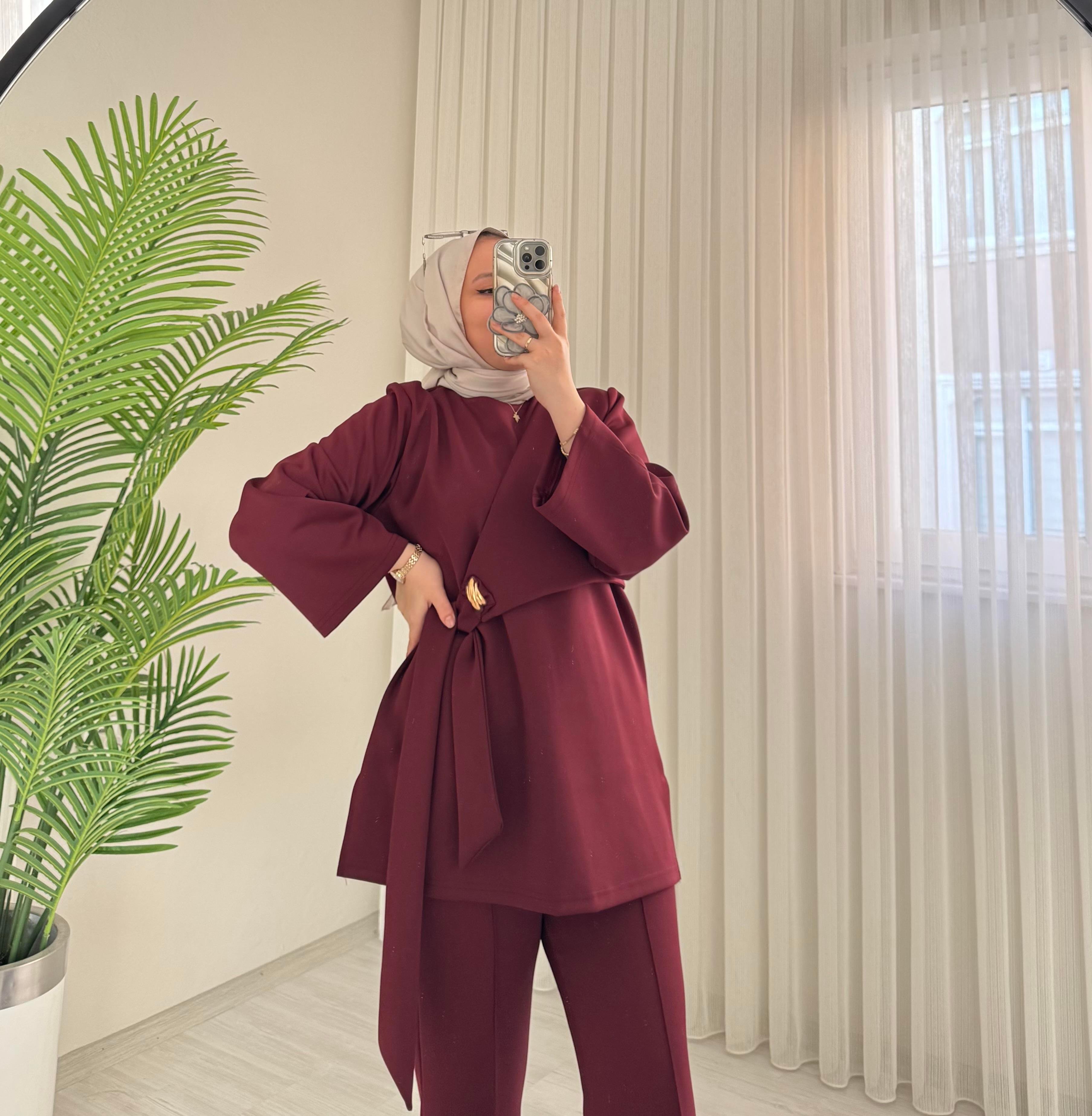 Newshe Scuba Bağlama Detaylı Çımalı Takım Bordo