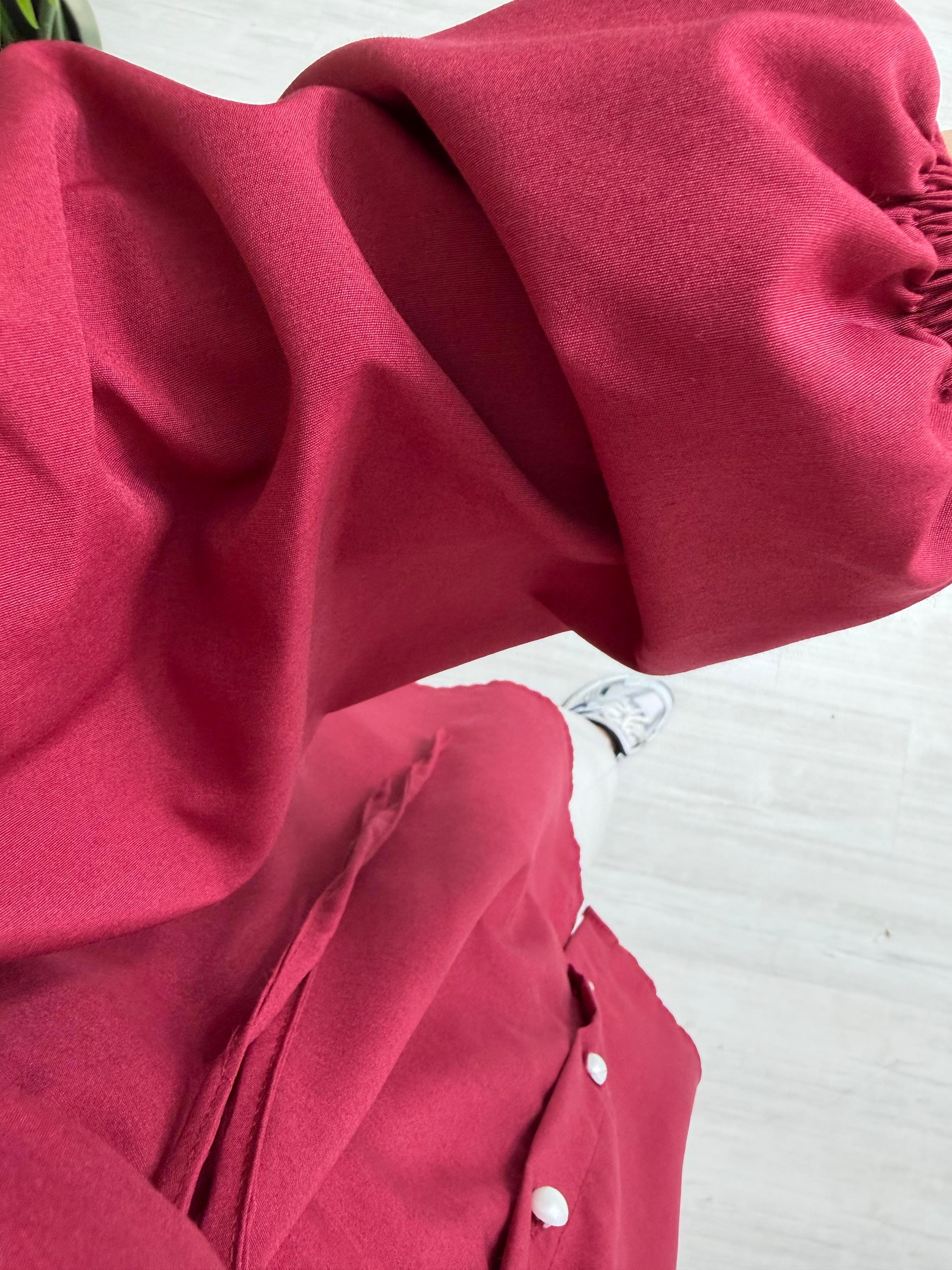 Newshe Terikoton Kumaş Yaka Taşlı Tunik Bordo 