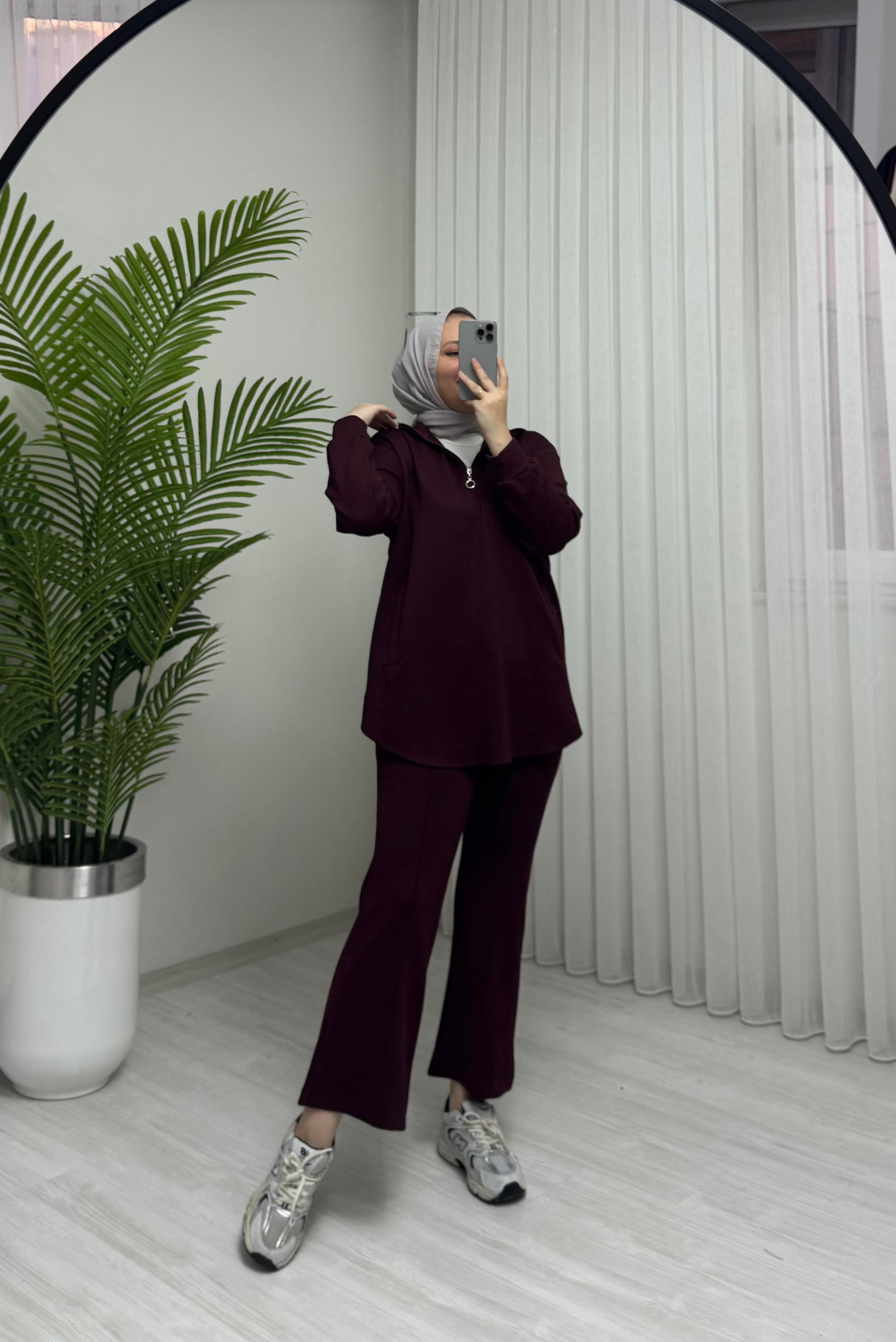 Plise Desing Armalı Takım Bordo