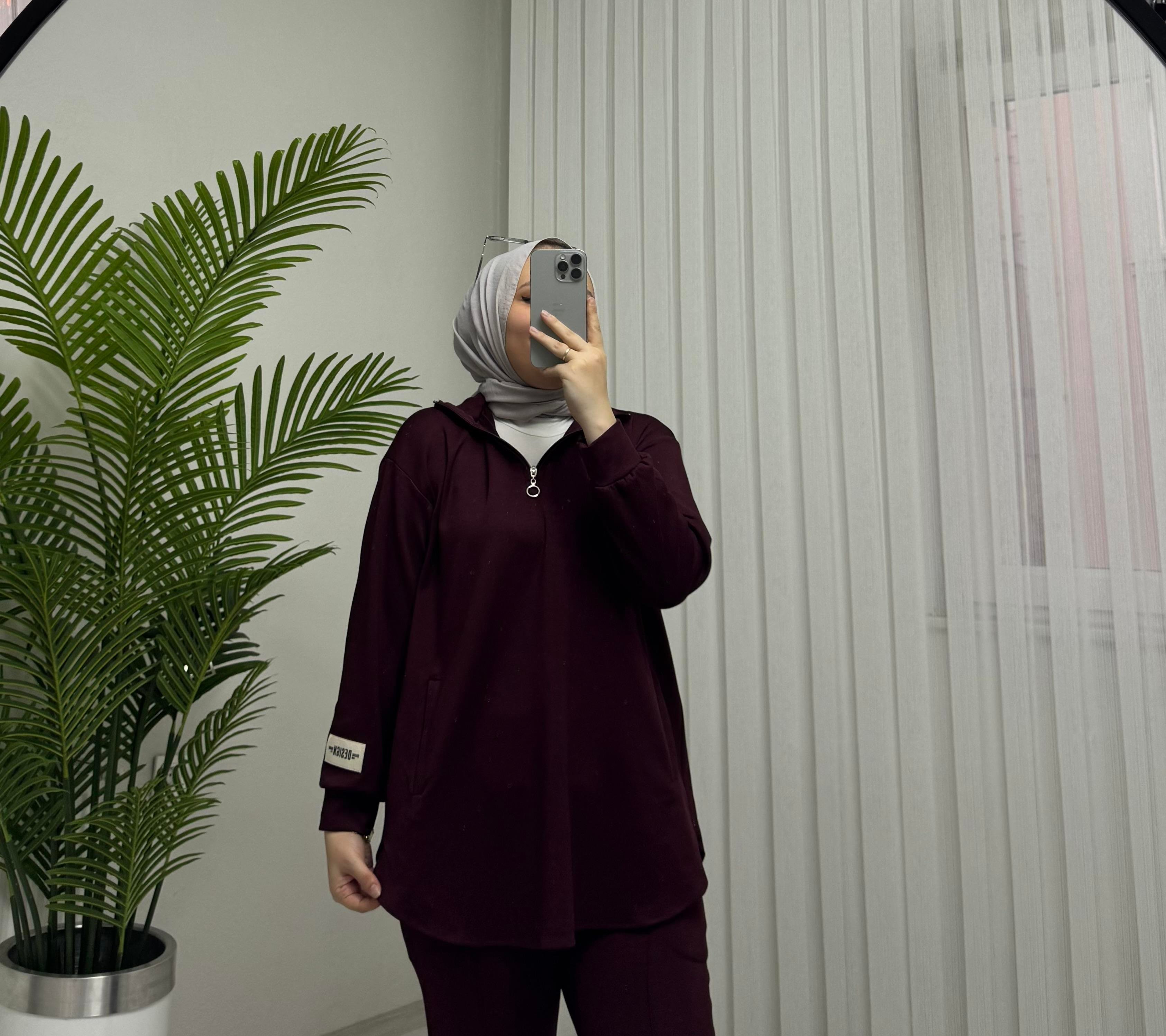 Plise Desing Armalı Takım Bordo