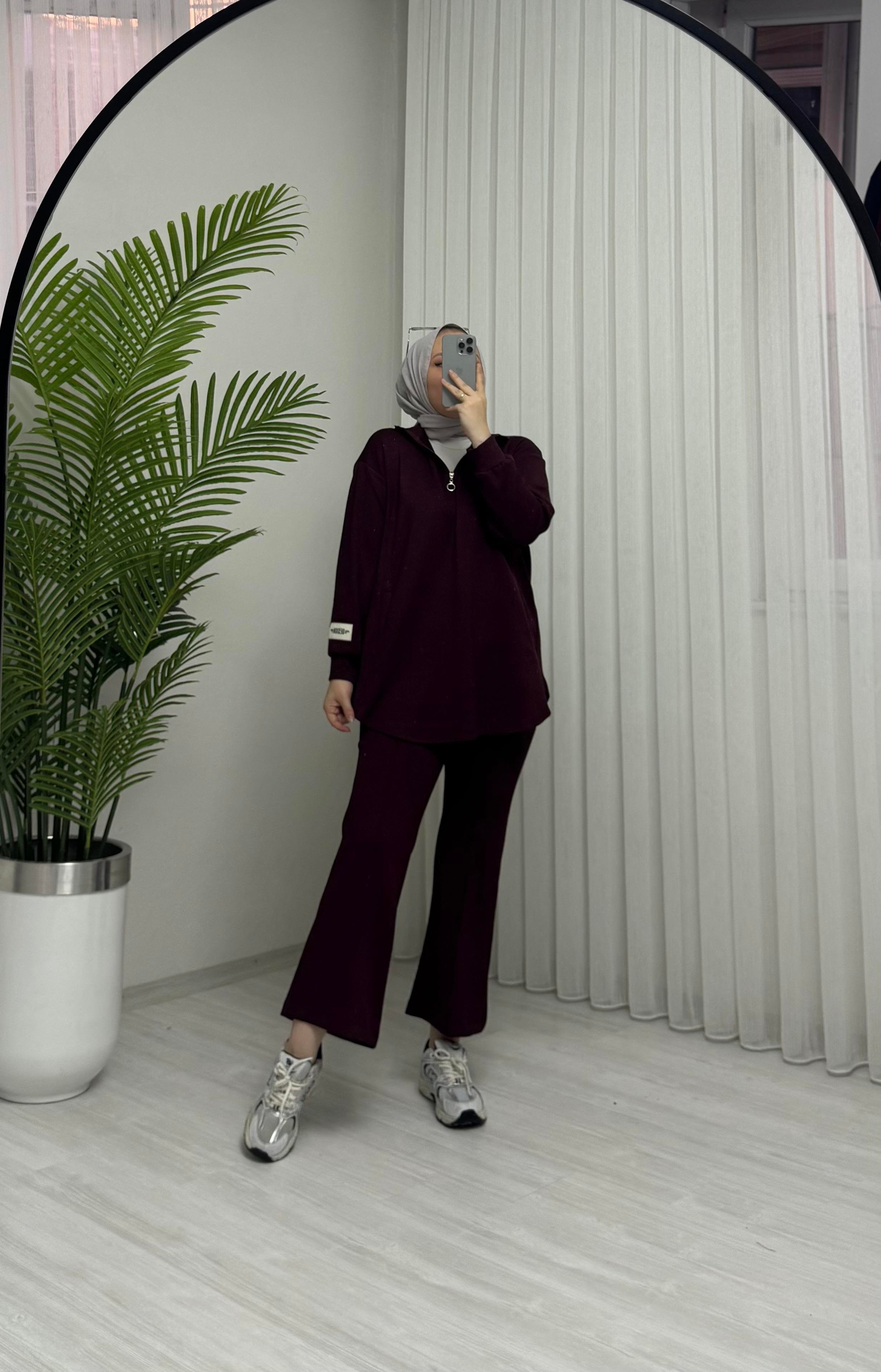 Plise Desing Armalı Takım Bordo