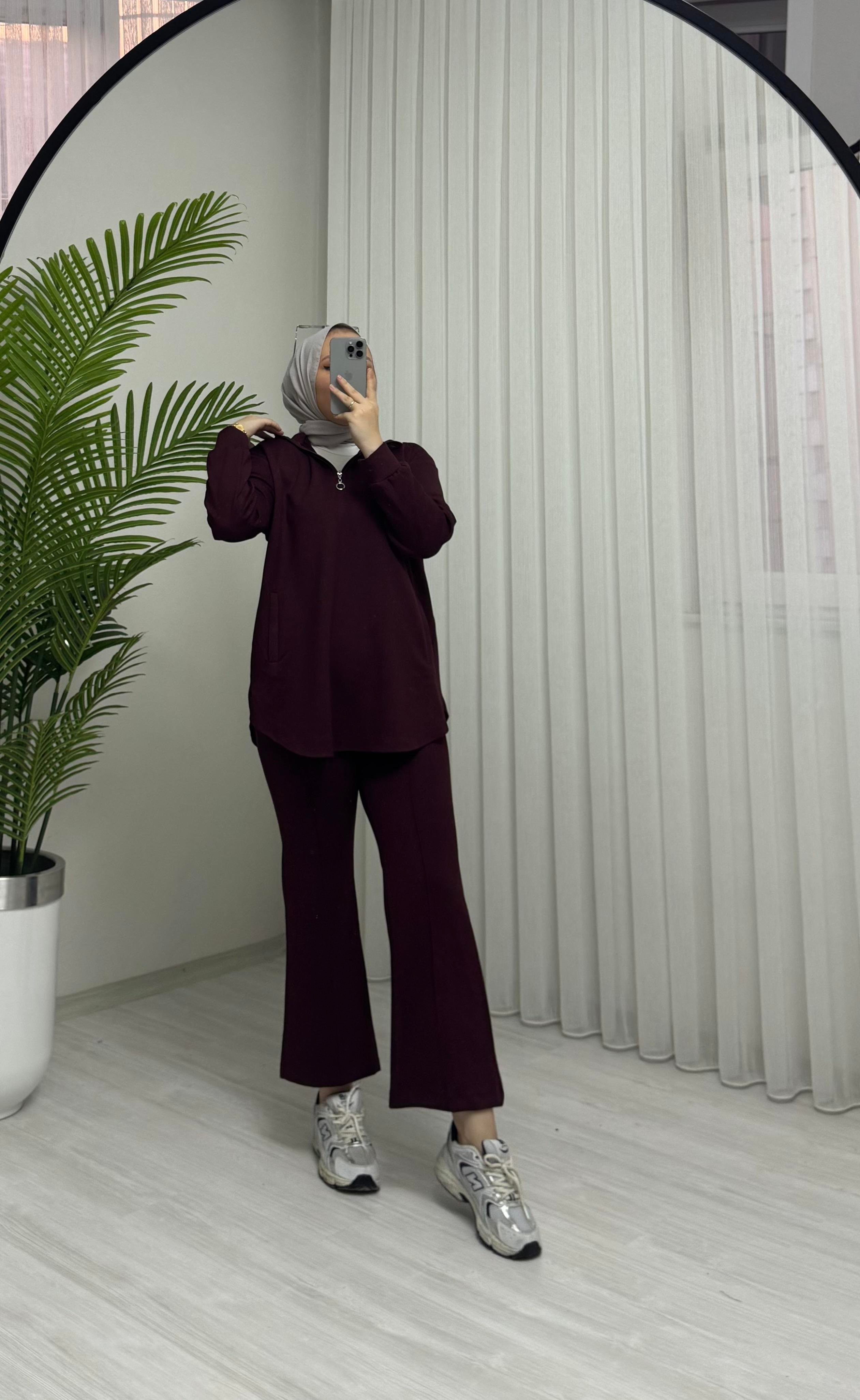 Plise Desing Armalı Takım Bordo
