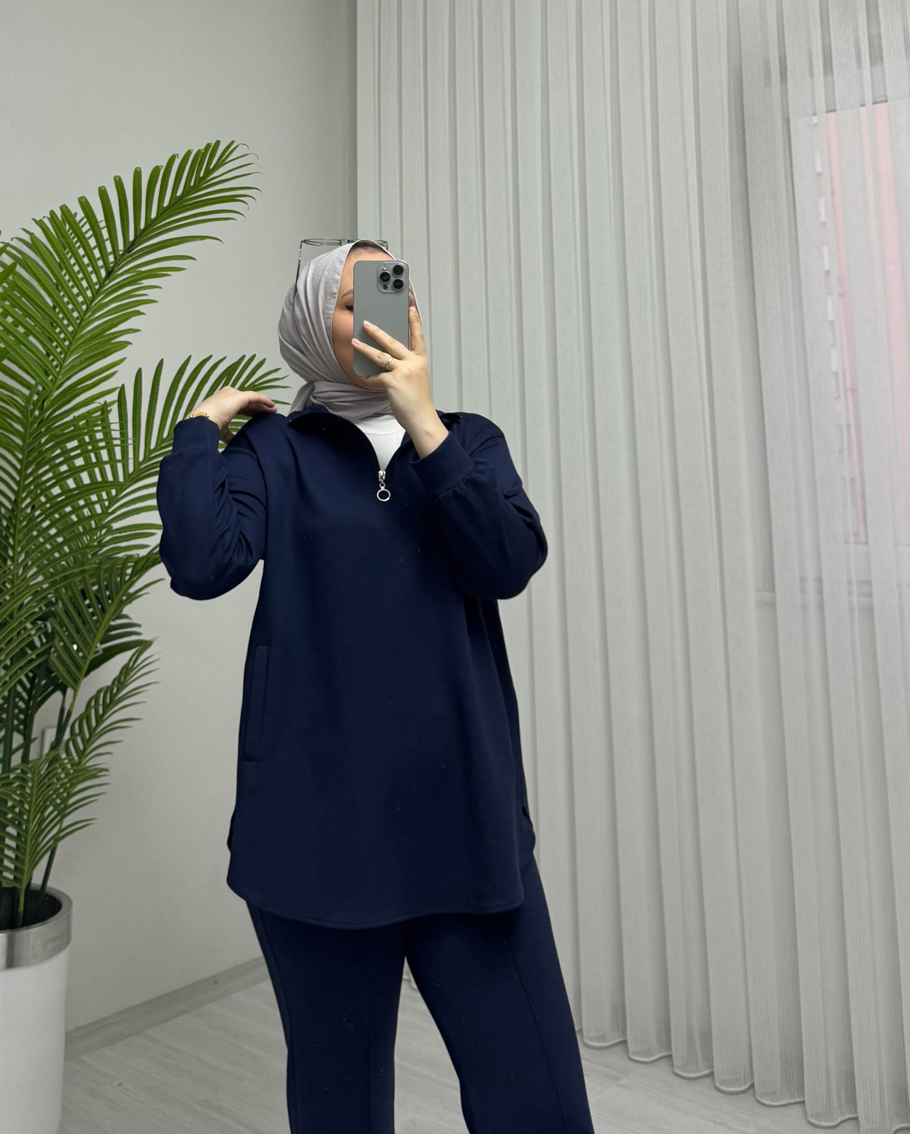 Plise Desing Armalı Takım Lacivert