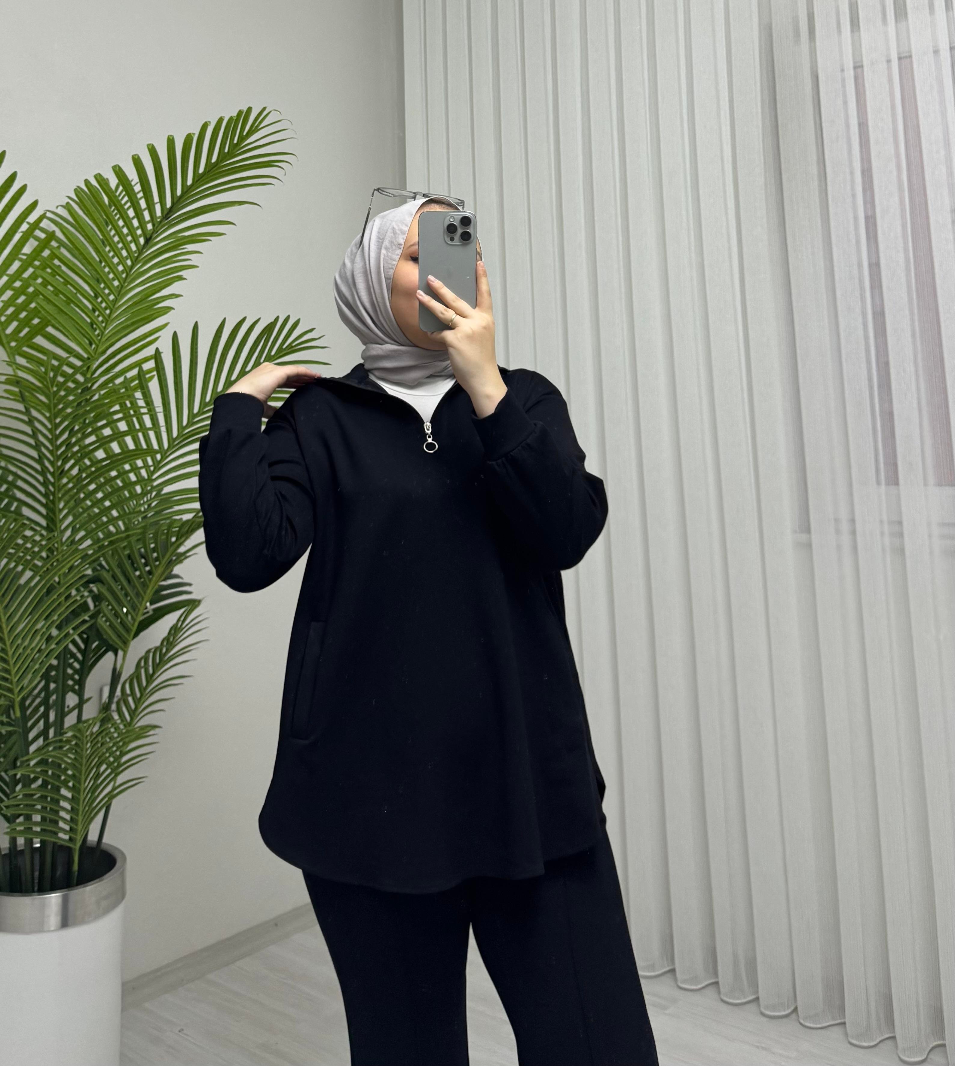 Plise Desing Armalı Takım Siyah