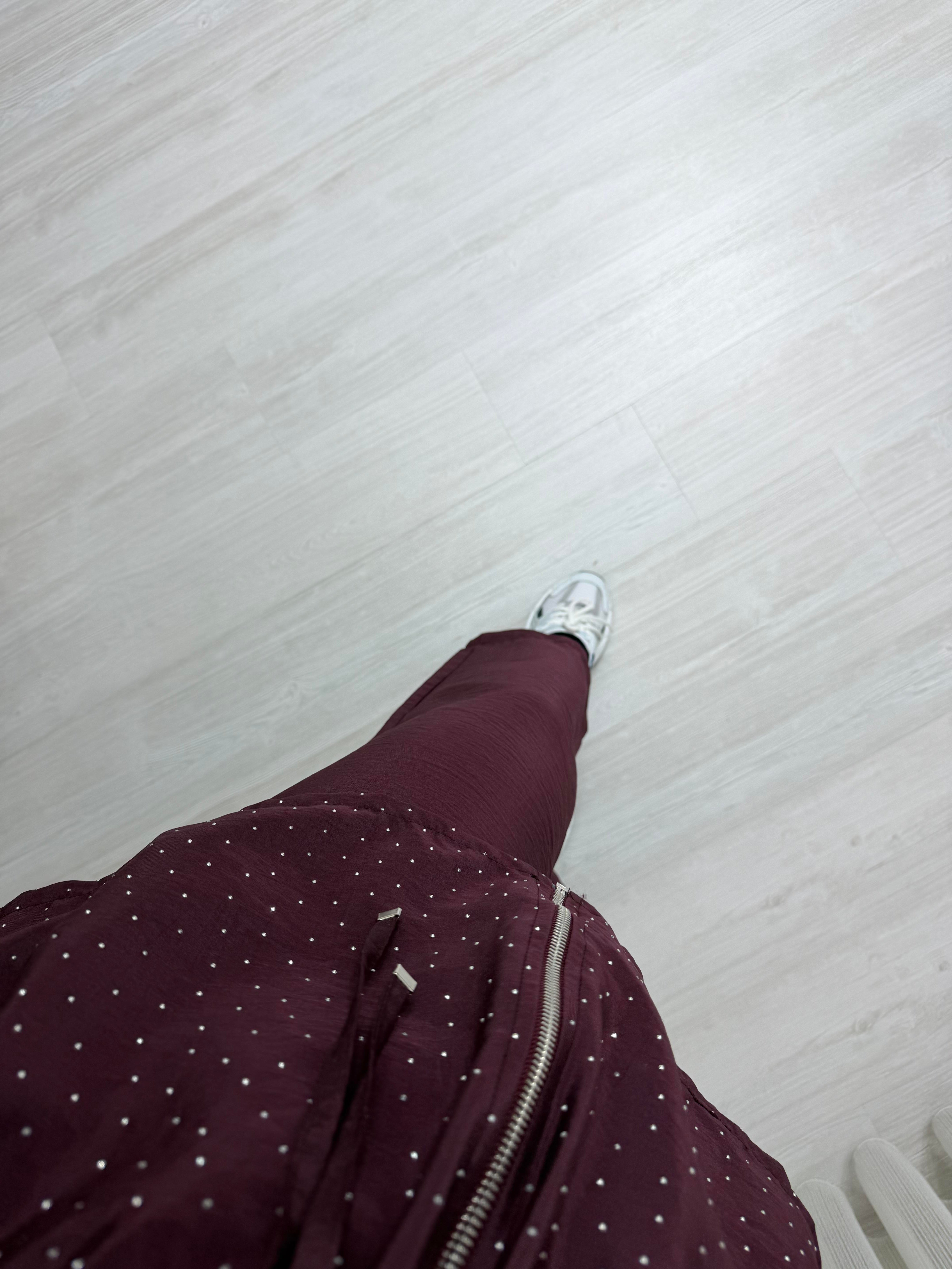 Plise Kupra Taşlı Takım Bordo