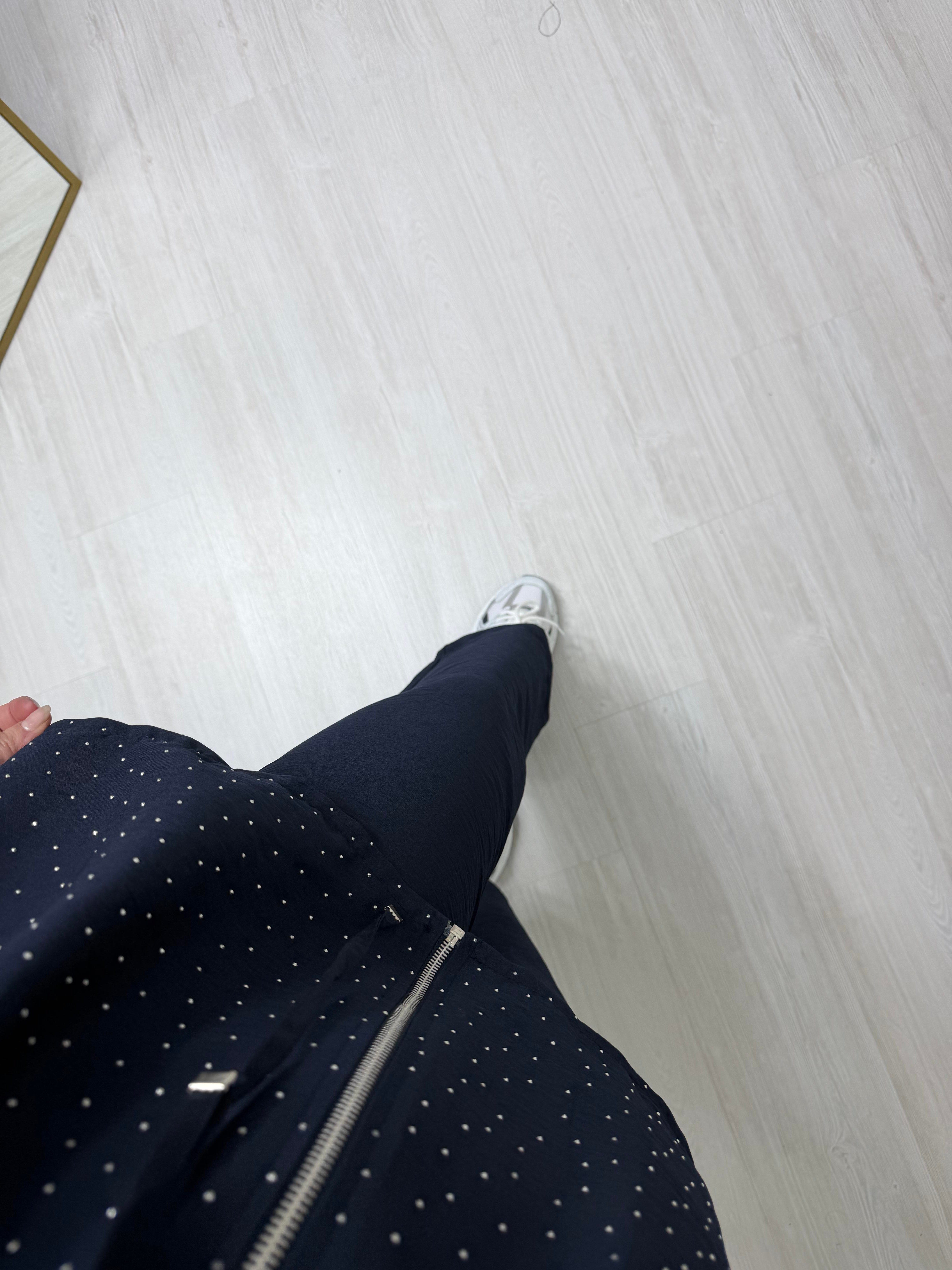Plise Kupra Taşlı Takım Lacivert