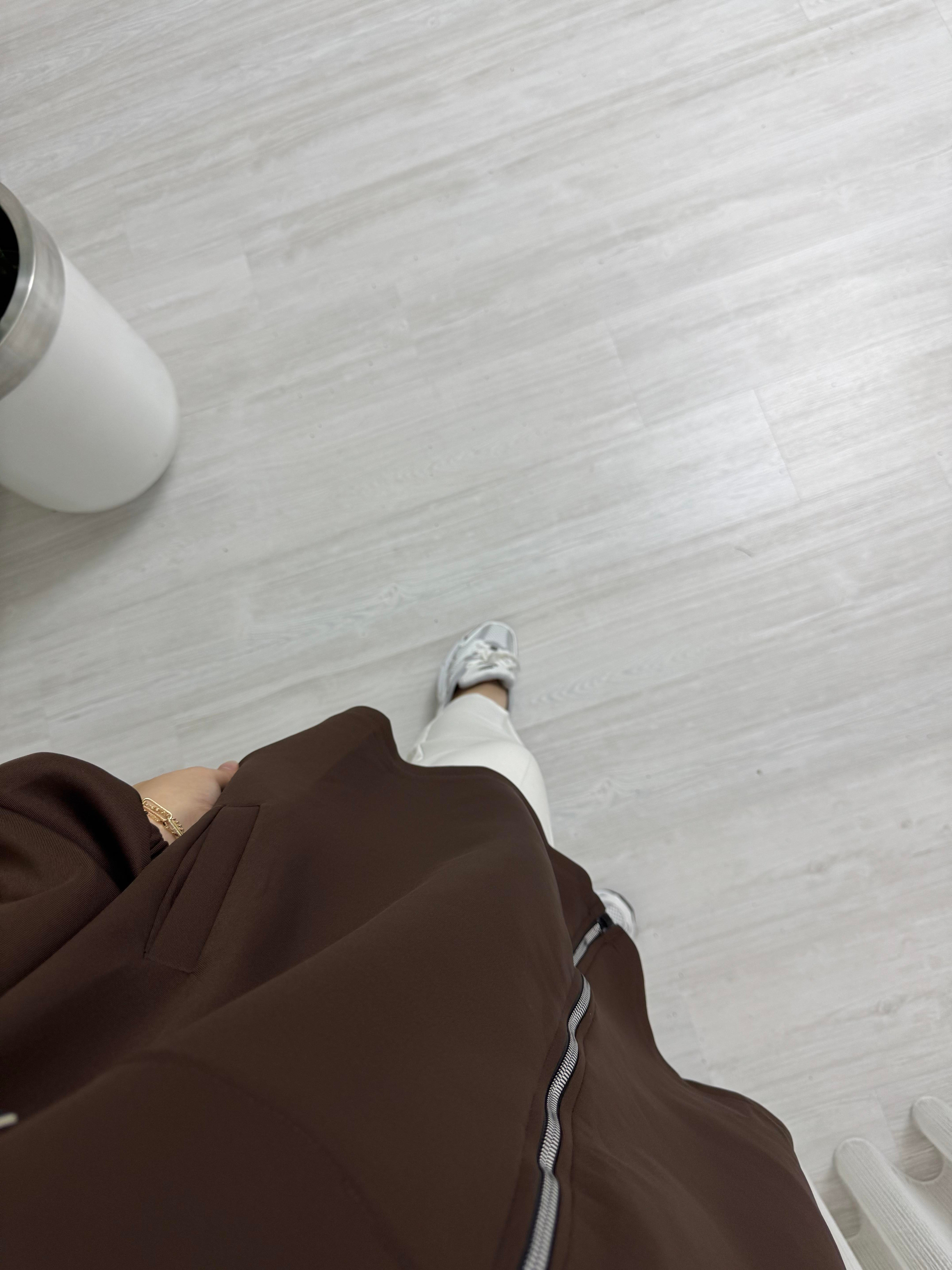Plise Nakış Detaylı Scubaa Kapşonlu Kap Kahve
