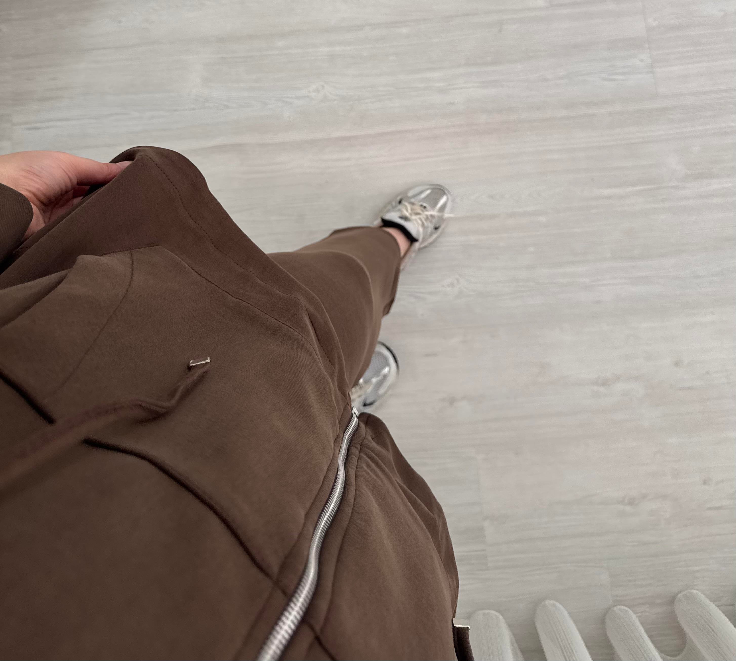 Plise Yeni Takım Kapşonlu Kahve