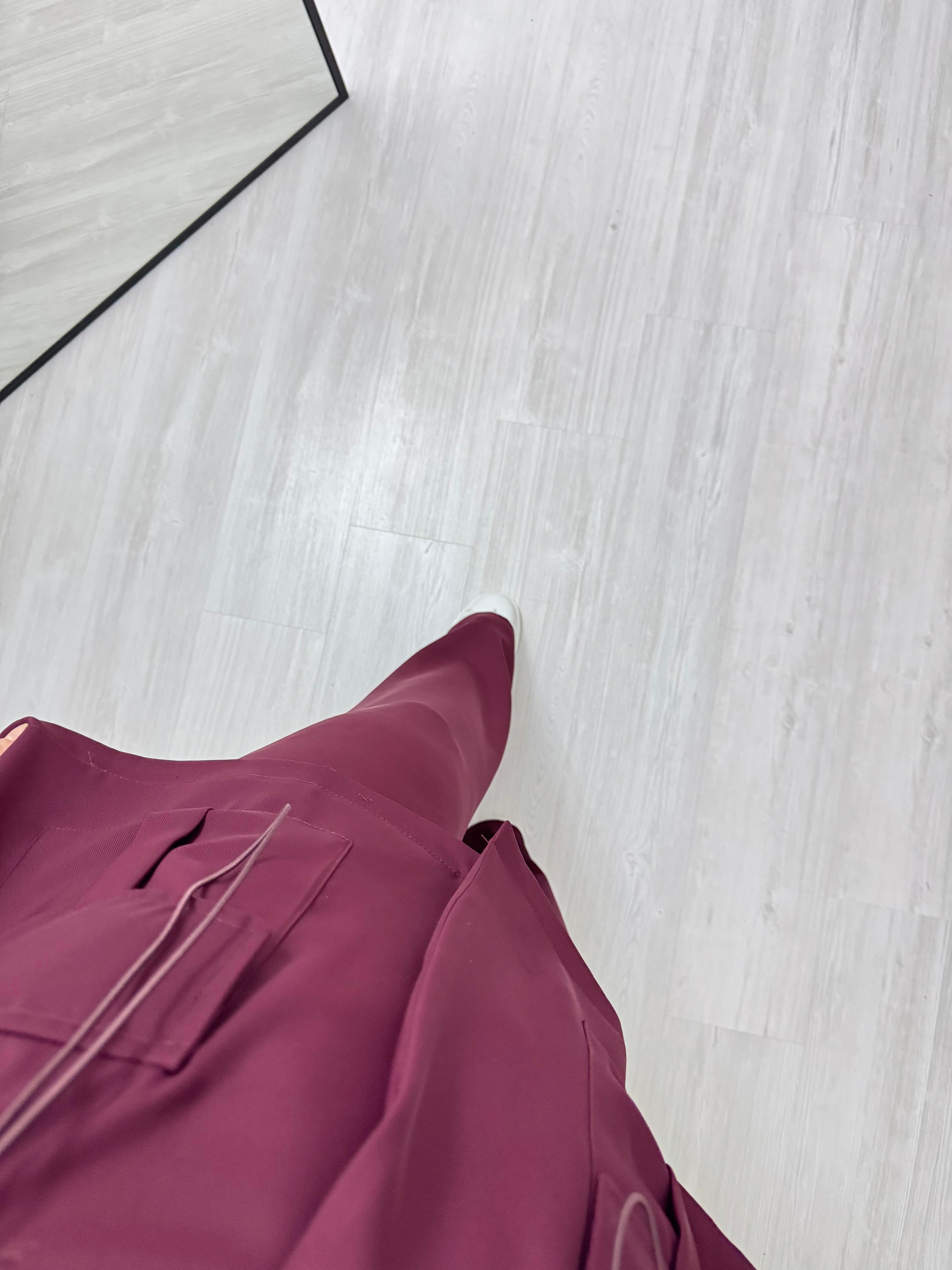 Poli Adriyana Kumaş Çıtlı Takım Bordo 