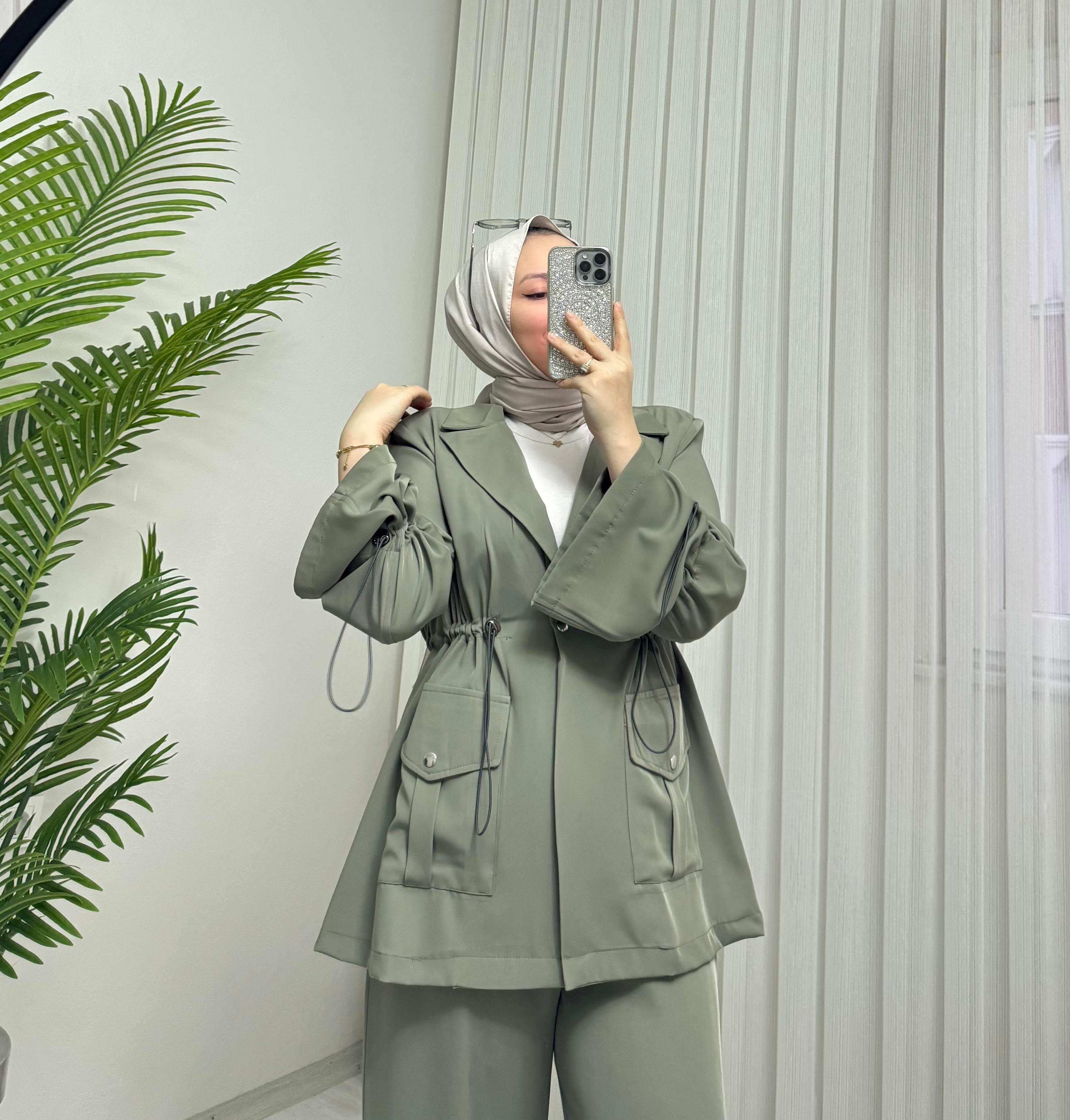 Poli Adriyana Kumaş Çıtlı Takım Haki 
