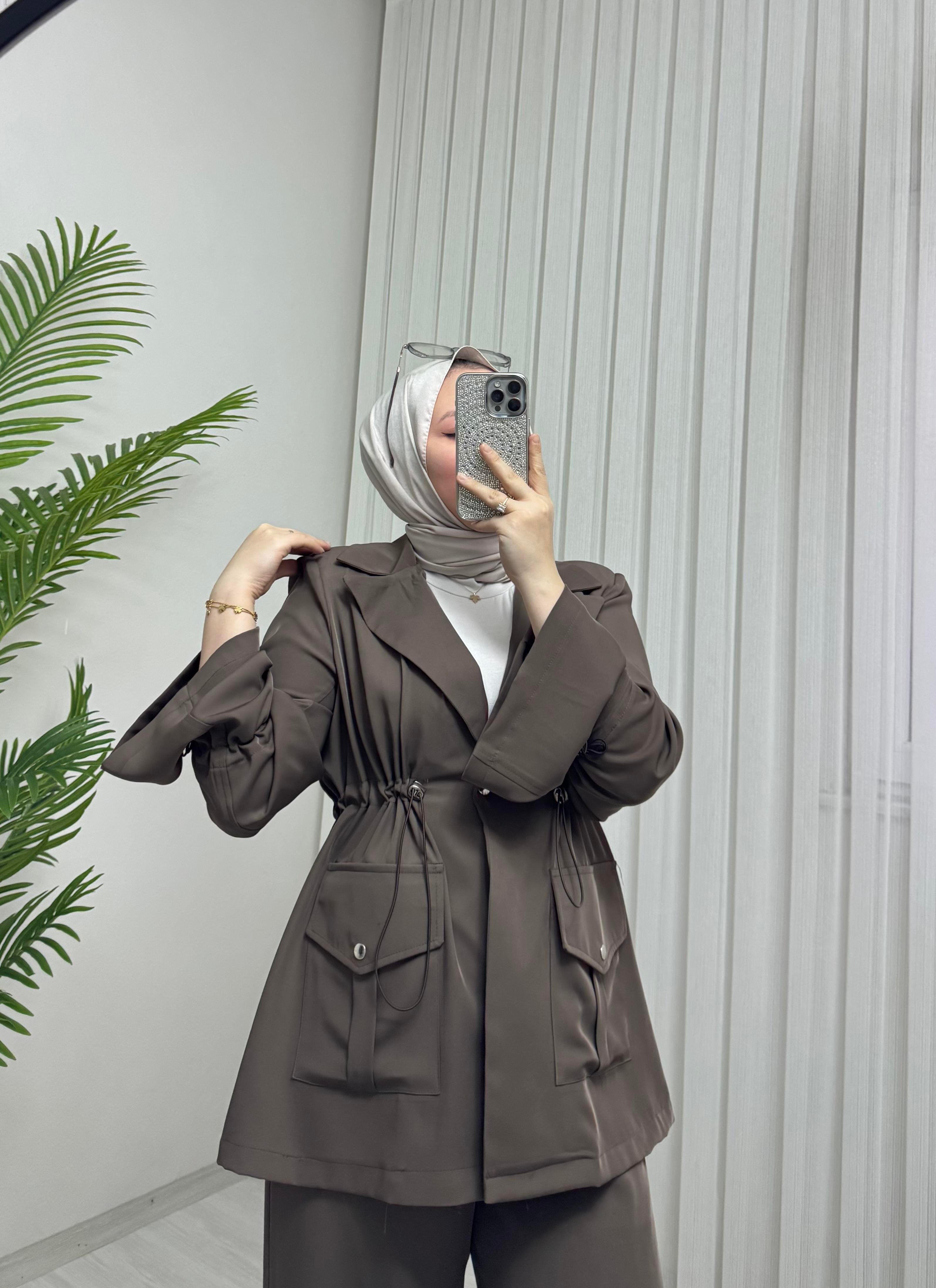 Poli Adriyana Kumaş Çıtlı Takım Vizon 