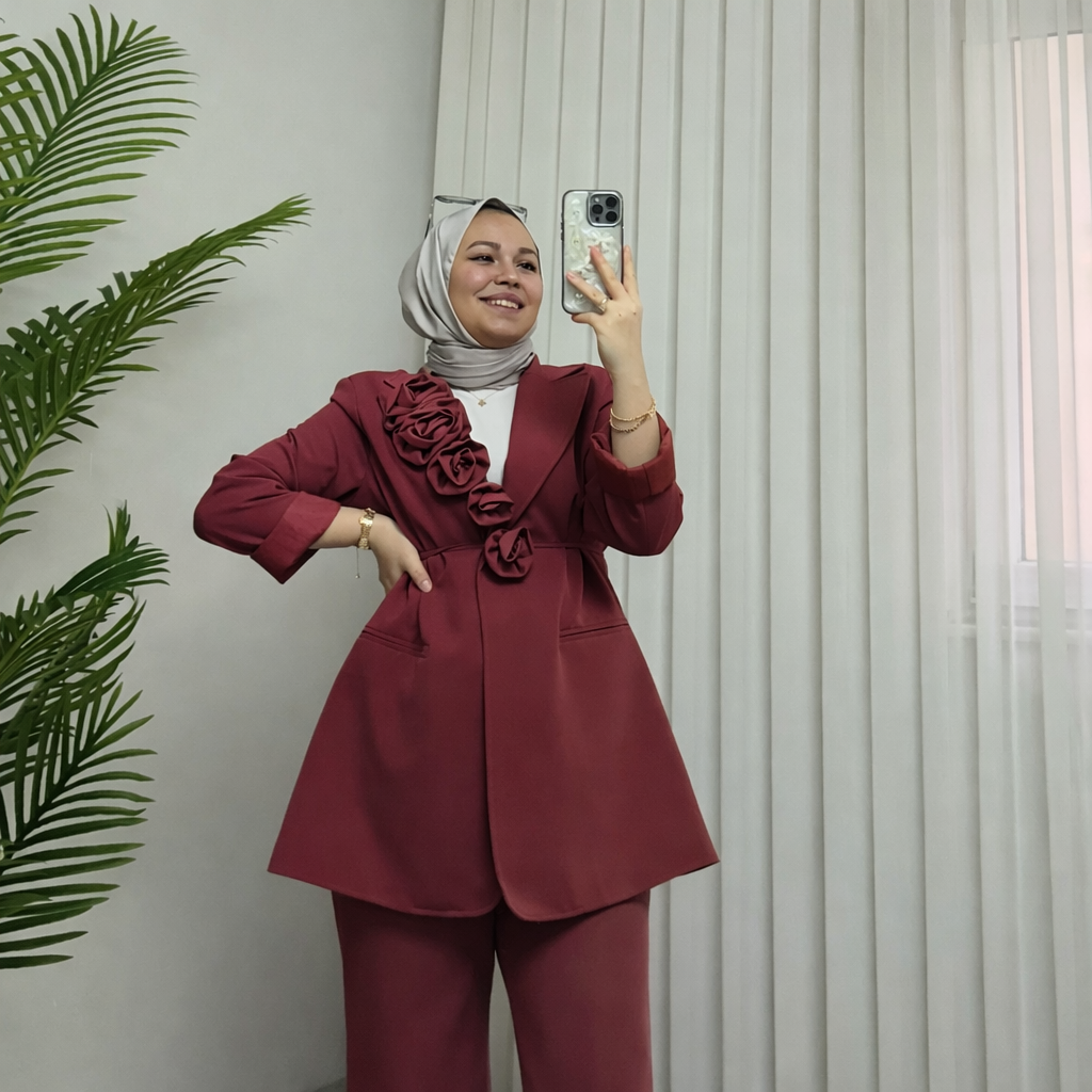Poli Astarlı Gül (seyyar) Takım Bordoo