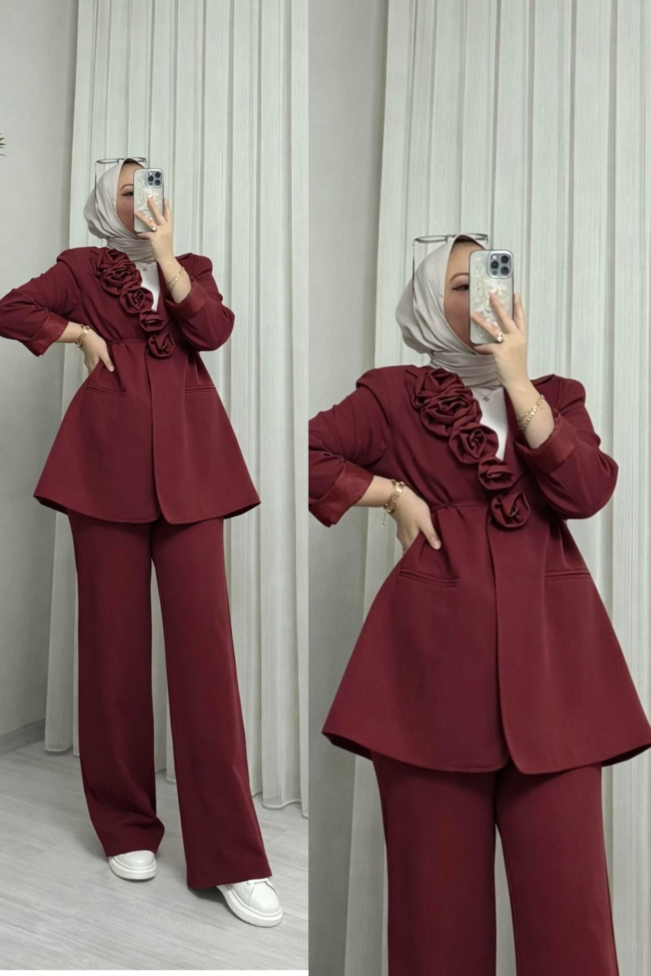 Poli Astarlı Gül (seyyar) Takım Bordoo