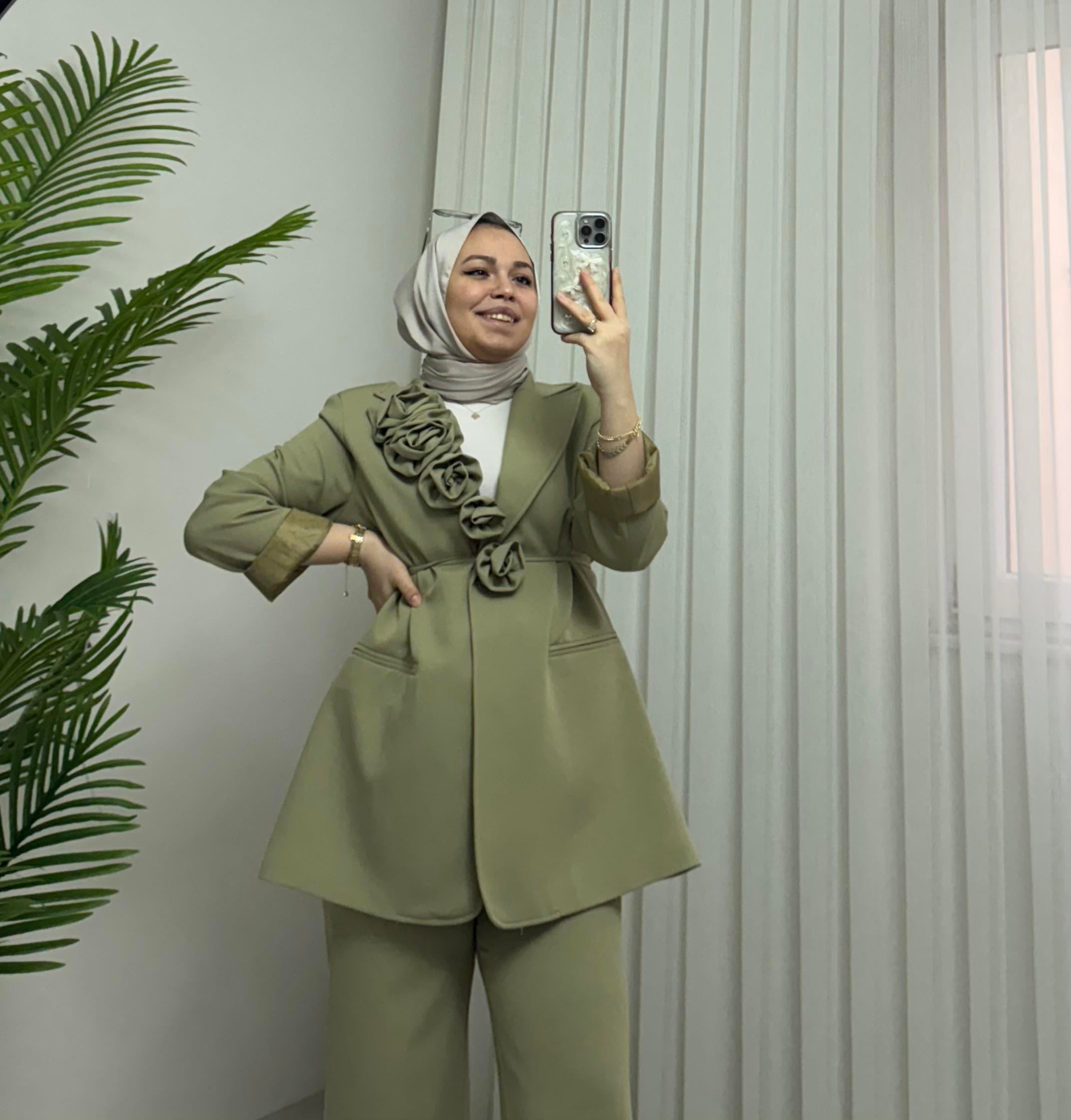 Poli Astarlı Gül (seyyar) Takım Haki