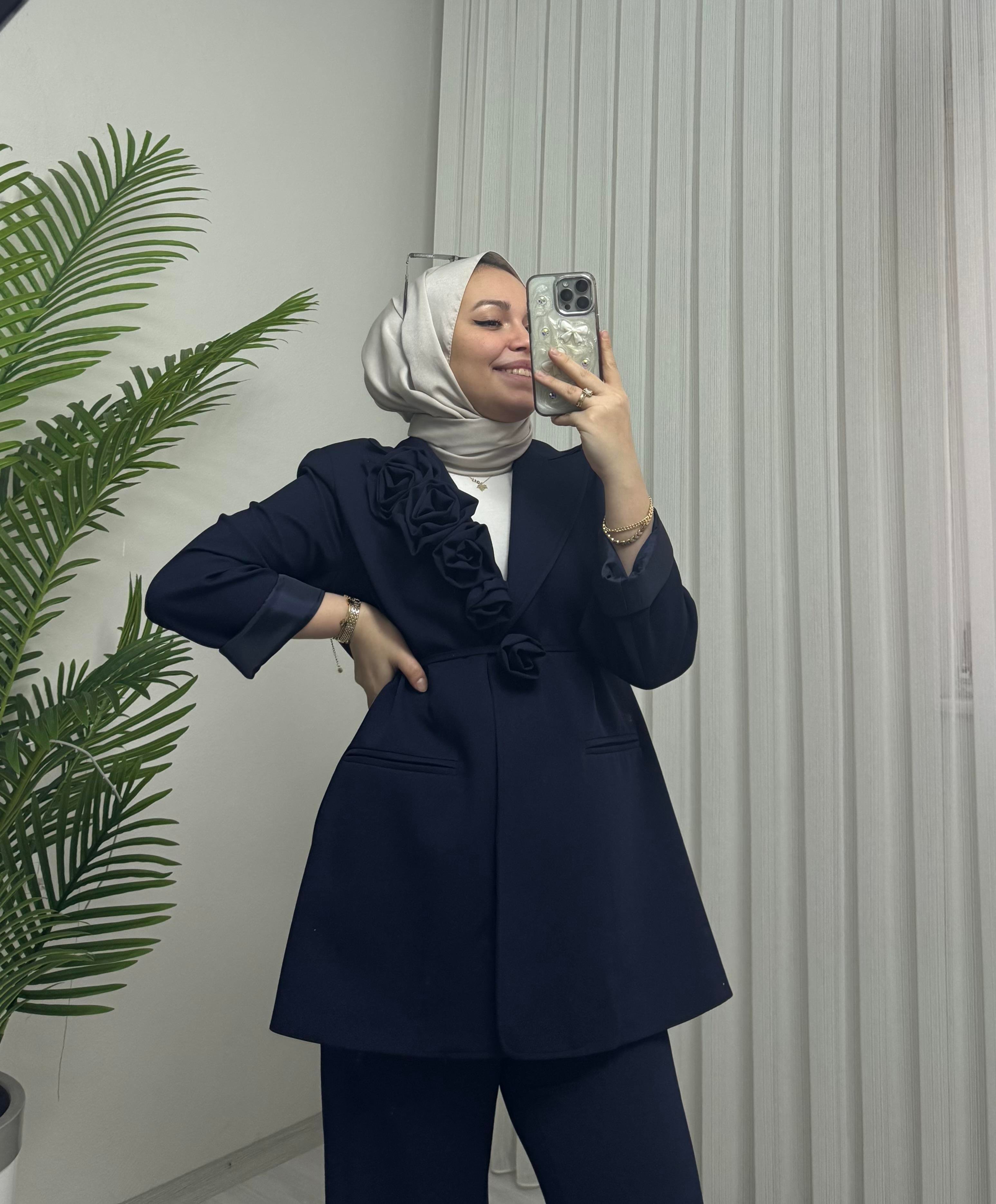 Poli Astarlı Gül (seyyar) Takım Lacivert