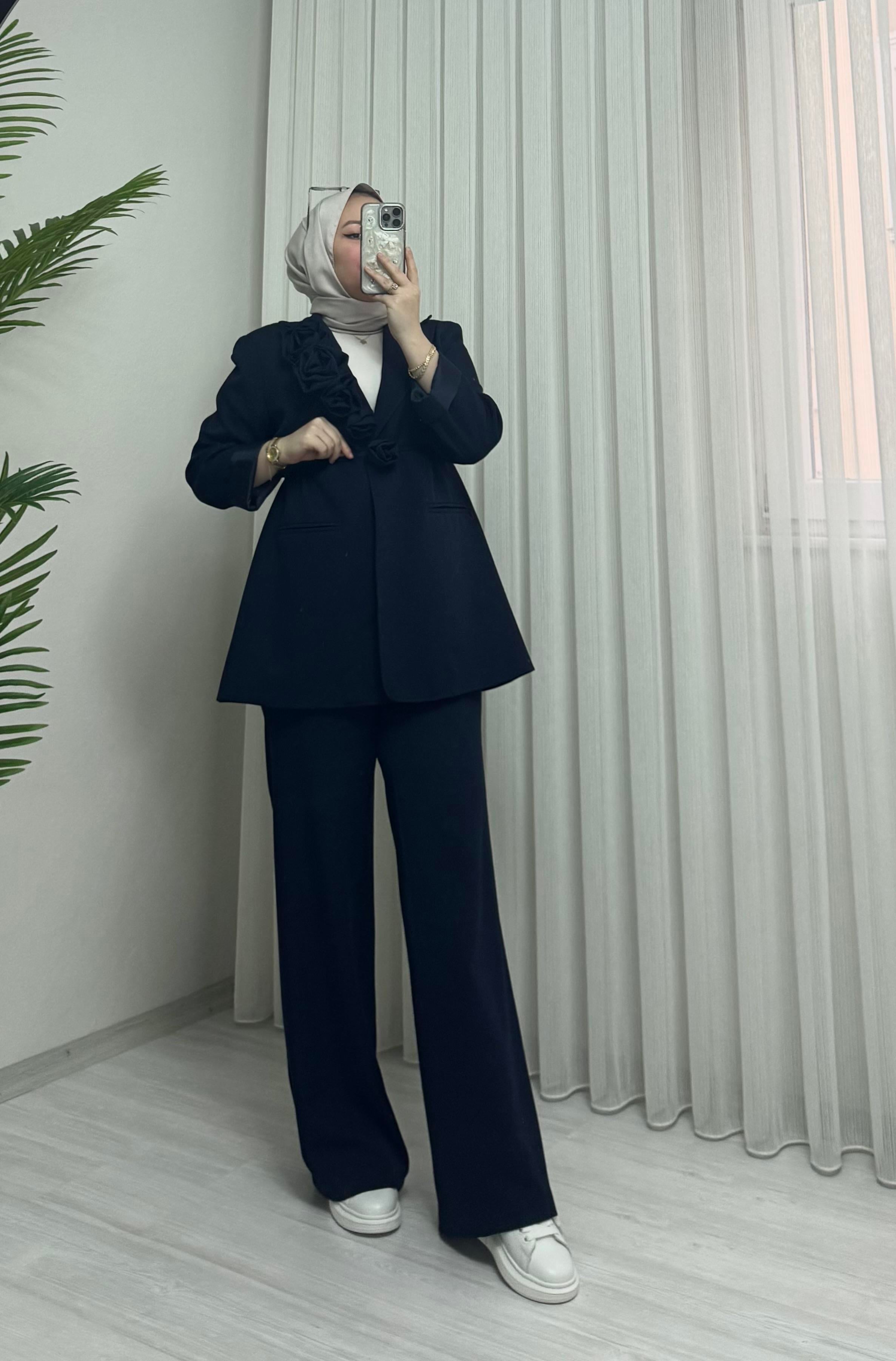Poli Astarlı Gül (seyyar) Takım Lacivert