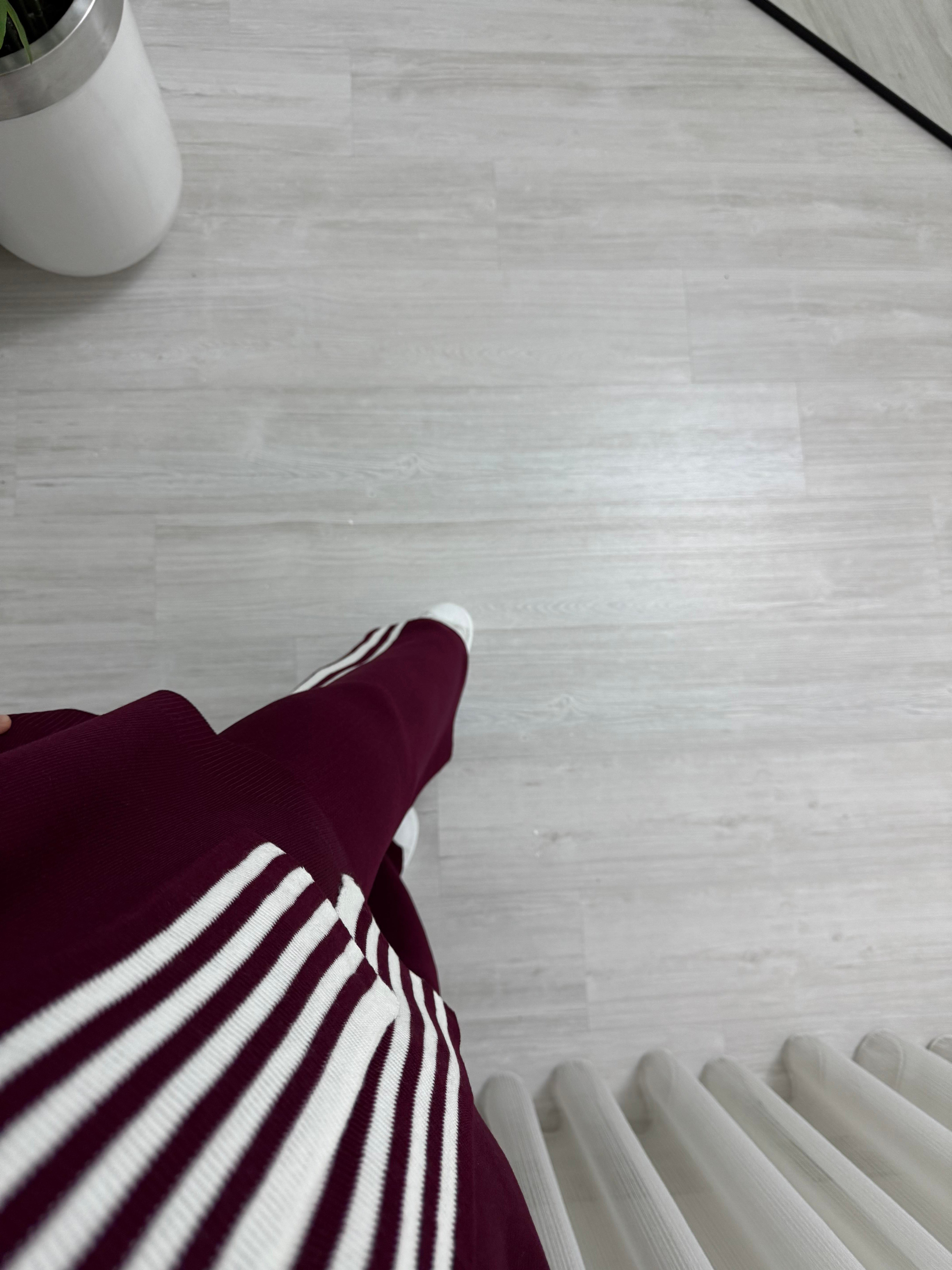 Poli Atkılı Triko Takım Bordo