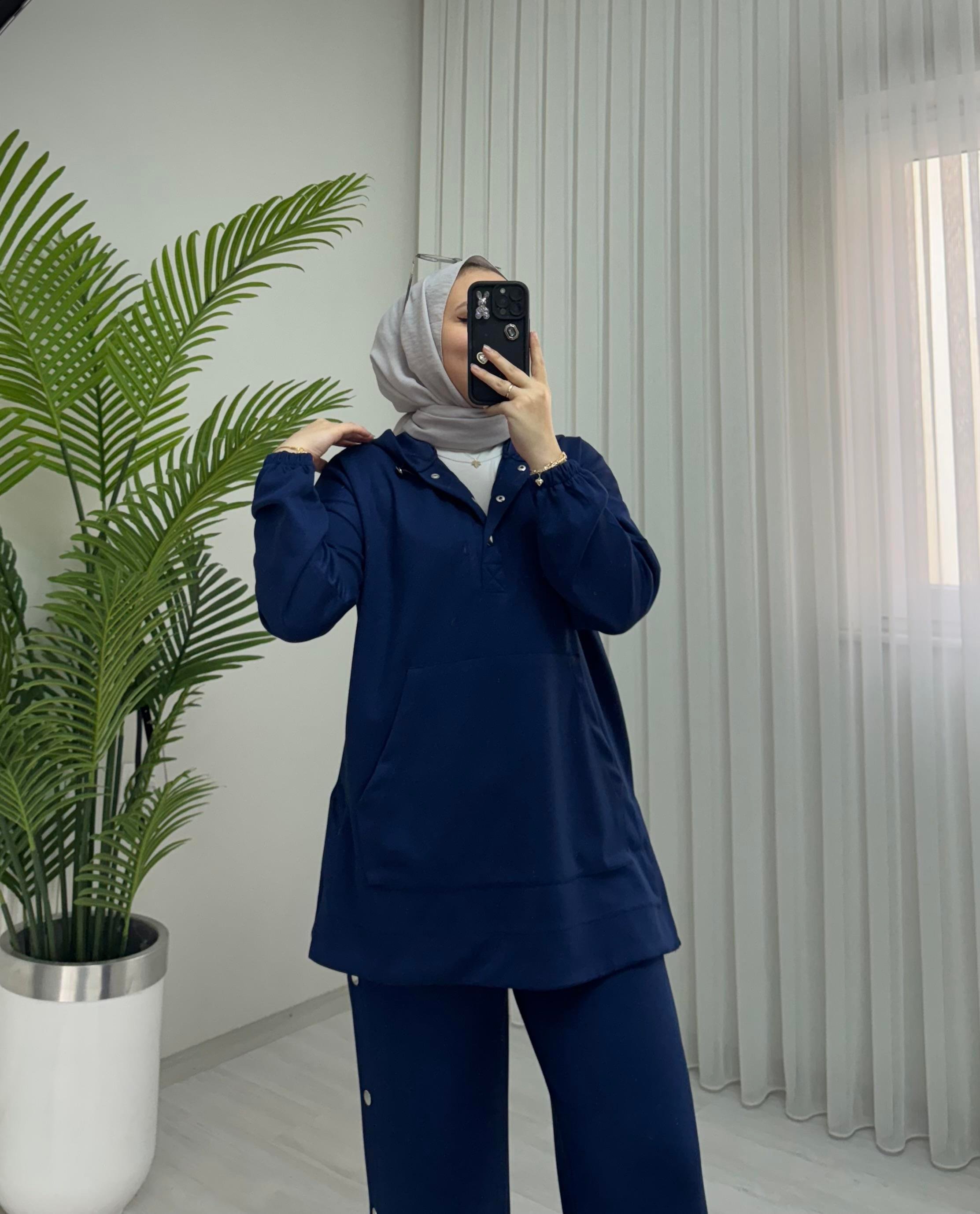 Poli Çıt Detaylı Kapşonlu Oyshoo Takım Lacivert 