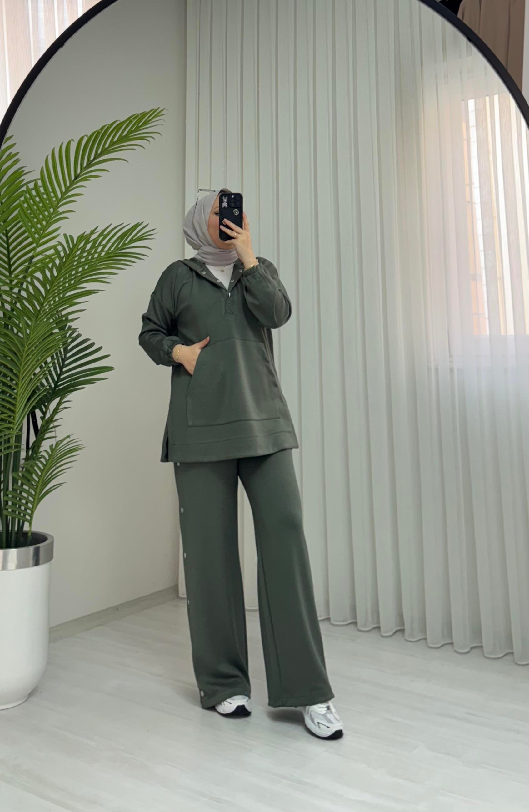 Poli Çıt Detaylı Kapşonlu Oyshoo Takım Haki