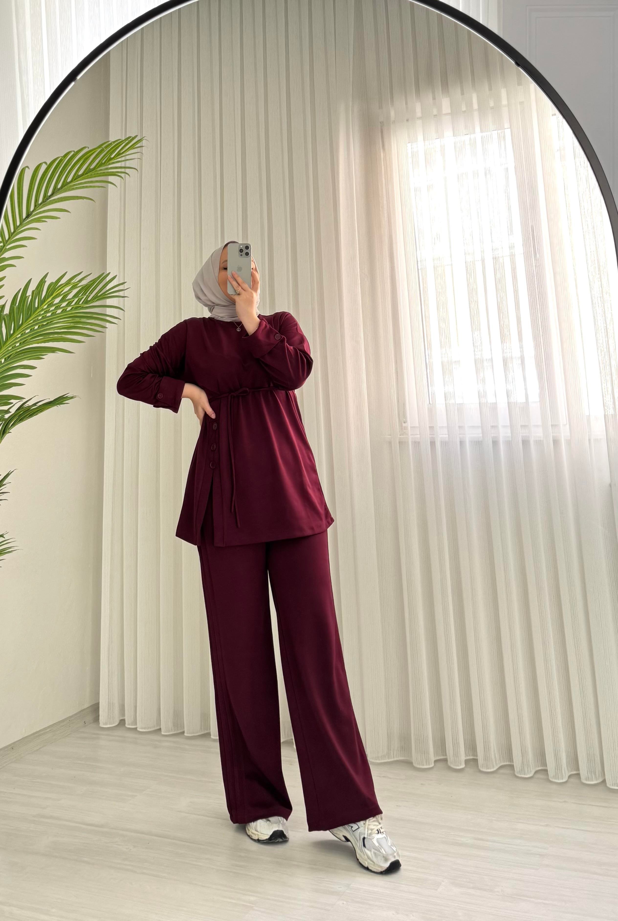 Poli Düğme Detaylı Takım Bordo