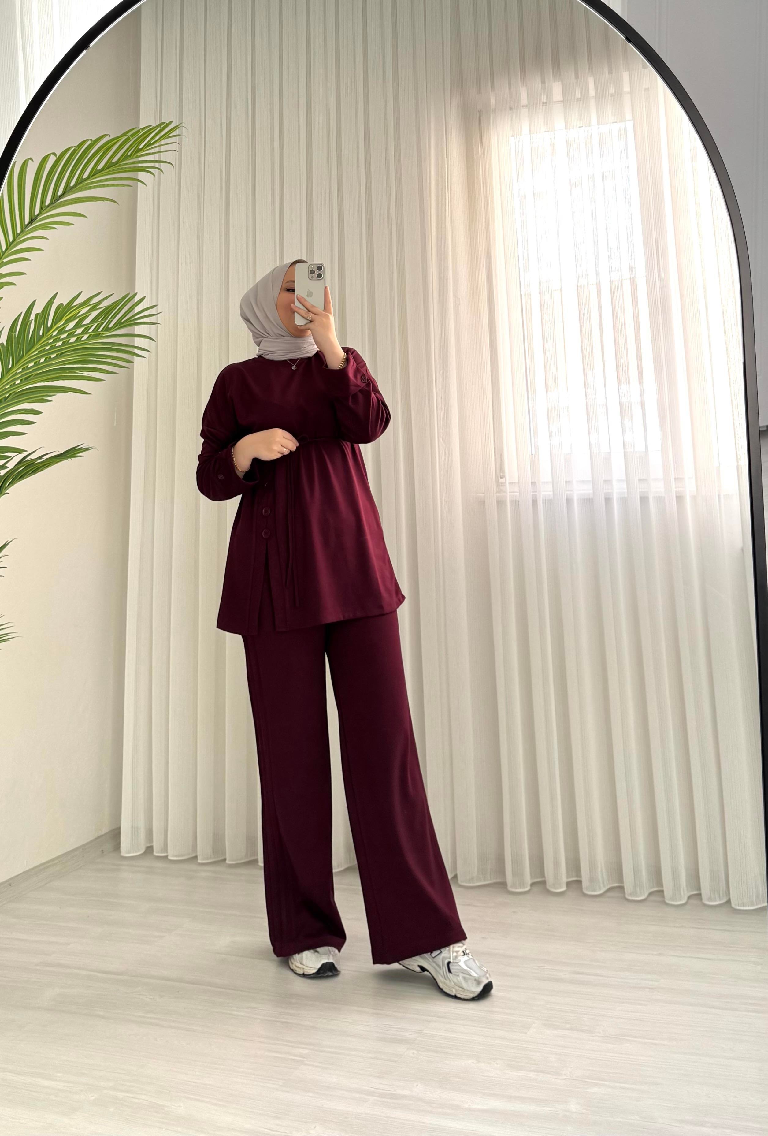 Poli Düğme Detaylı Takım Bordo
